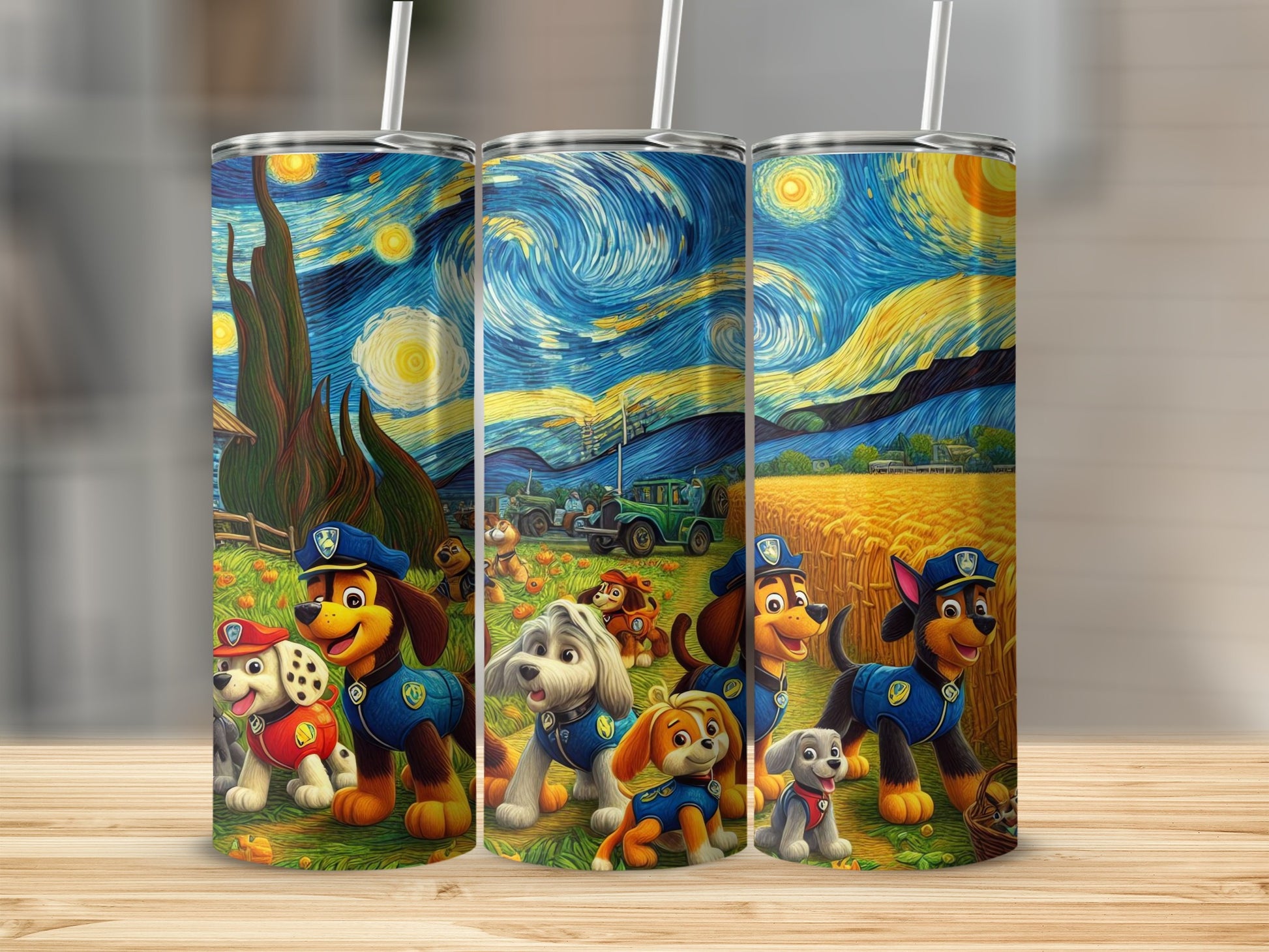 Colorful Cartoon Printed Tumbler with Straw and Lid