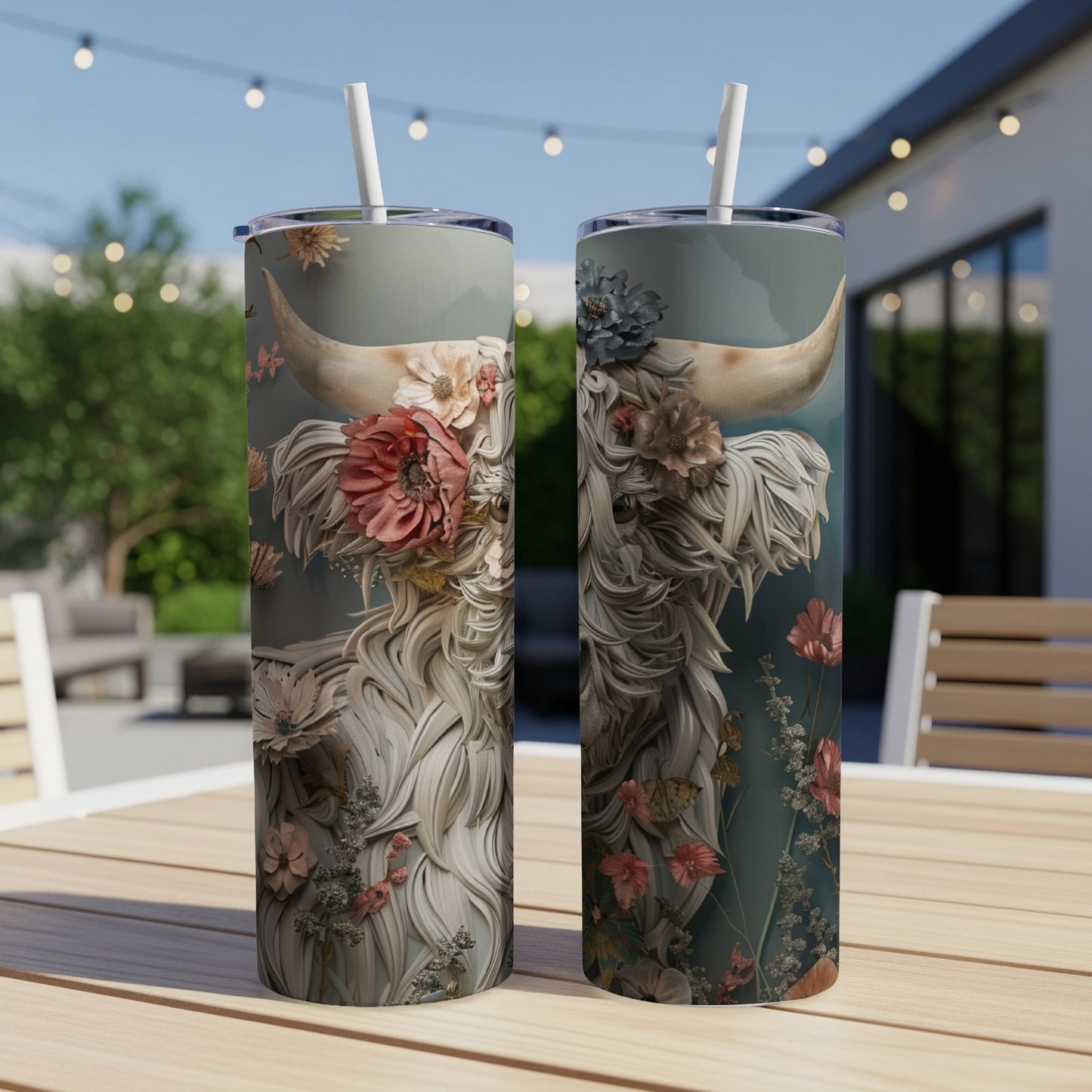 Floral Crowned Highland Bull Artistic Design Tumblers