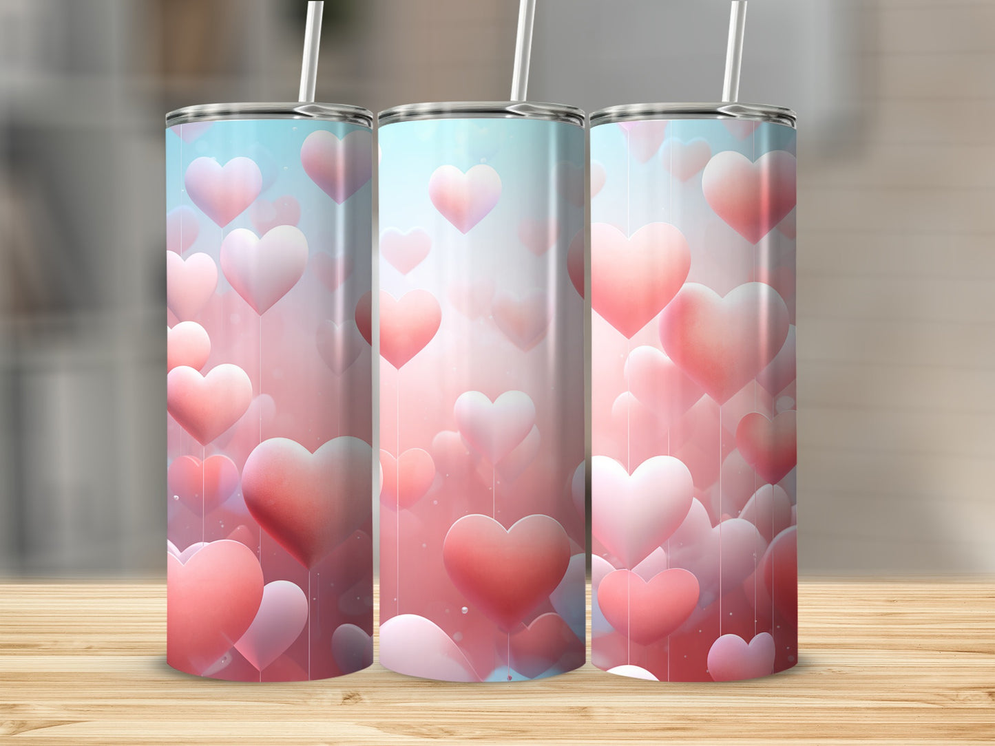 Pink and Blue Heart Balloons Design Tumbler Product