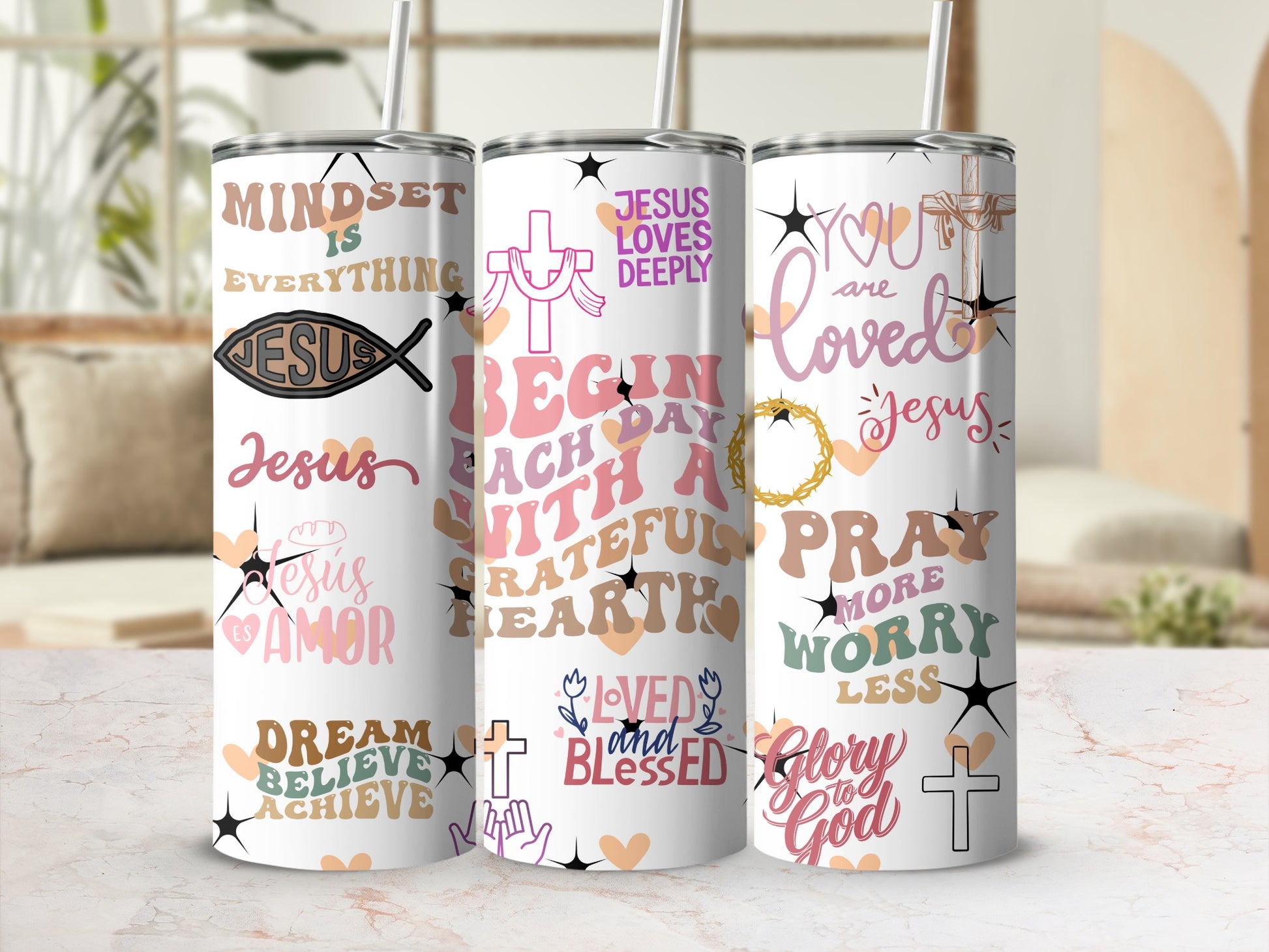 Inspirational Christian Quotes Tumblers with Straws