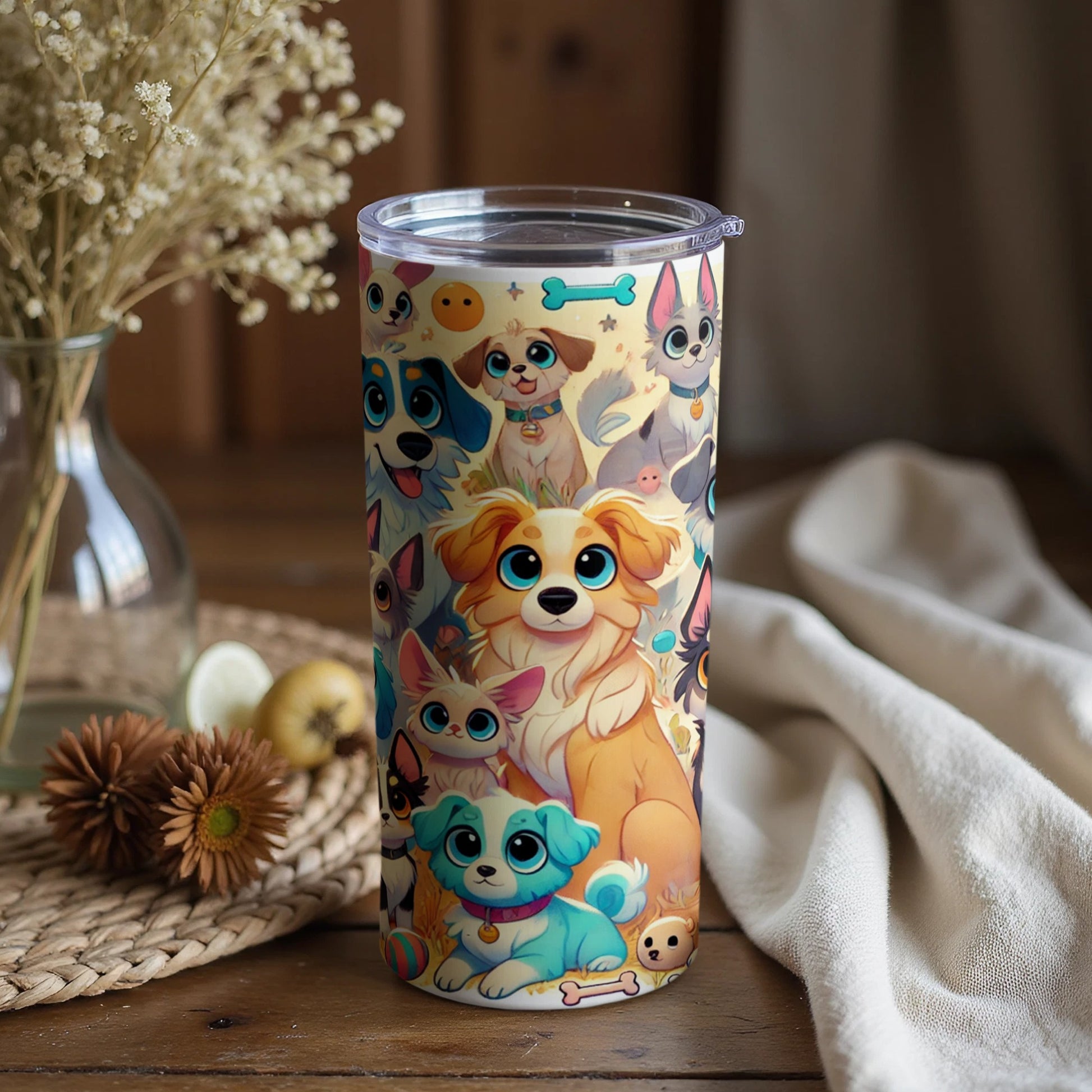 Adorable Cartoon Dogs Print Insulated Drinking Tumbler