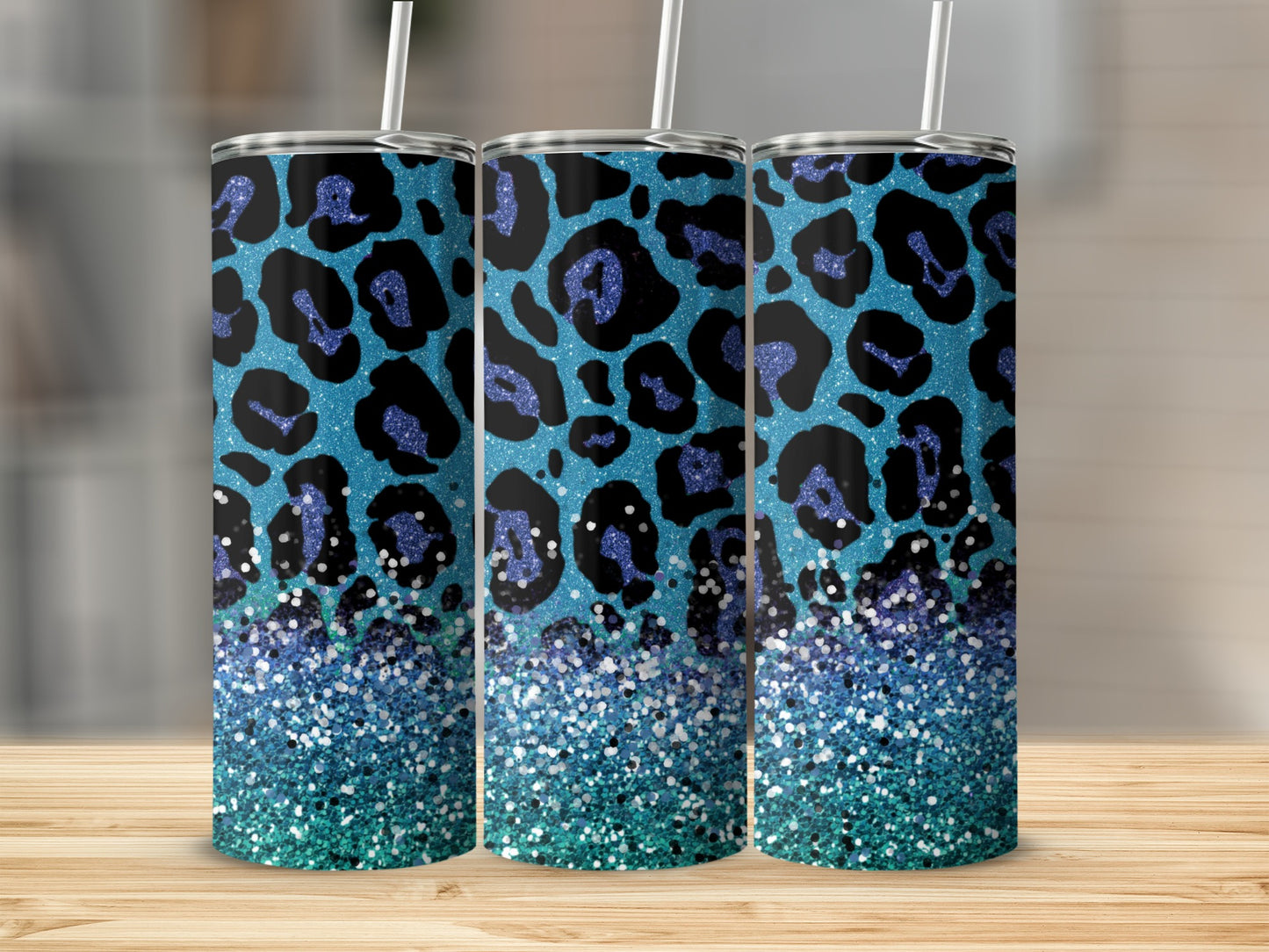 Glitter Blue Leopard Print 20oz Tumbler