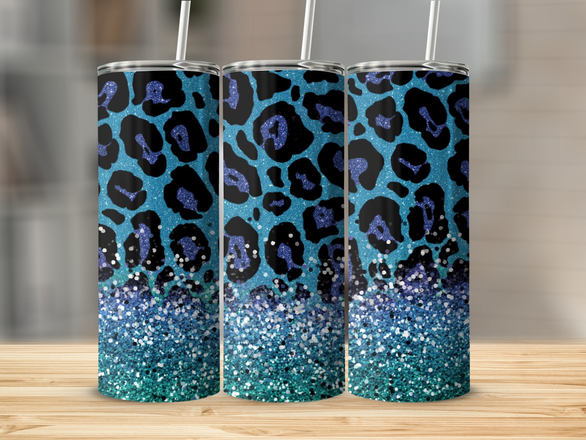 Glitter Blue Leopard Print 20oz Tumbler