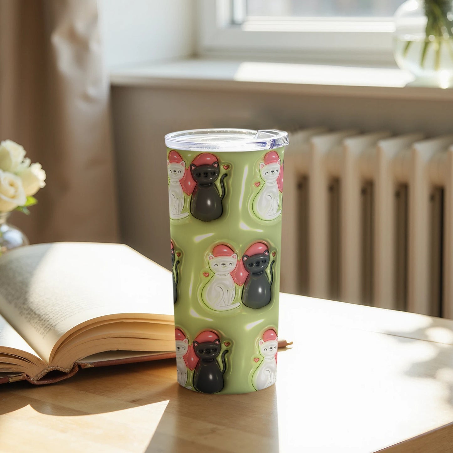 Cute Cat Patterned Double Wall Insulated Tumbler