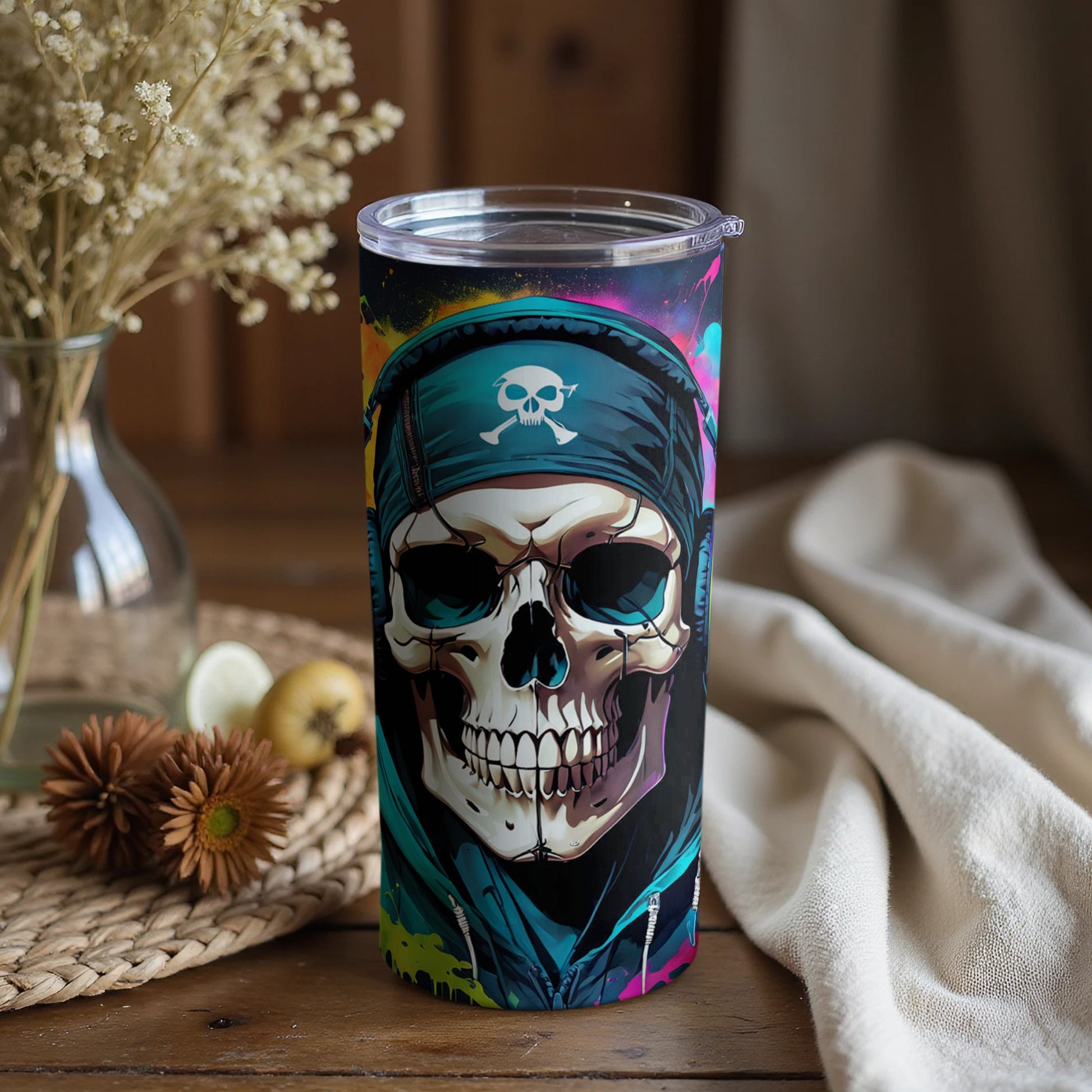 Vibrant Skull Art Design Travel Mug for Everyday Use