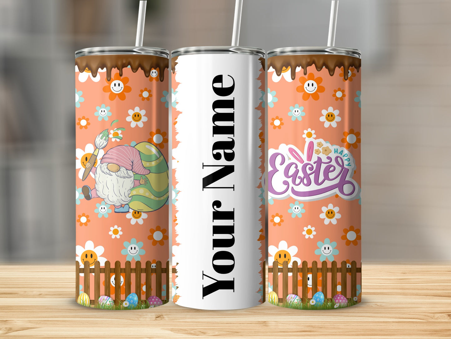 Personalized Happy Easter Tumbler with Cute Garden Design