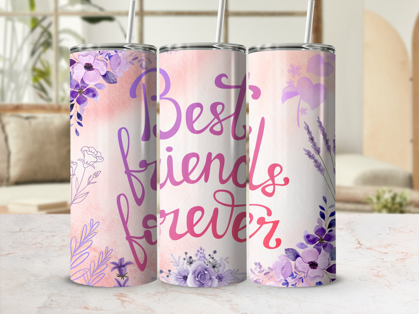 Best Friends Forever Floral Design Tumbler Cup