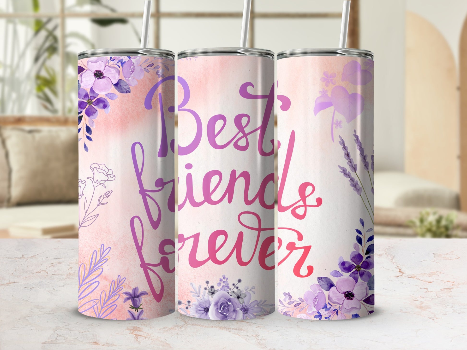 Best Friends Forever Floral Design Tumbler Cup