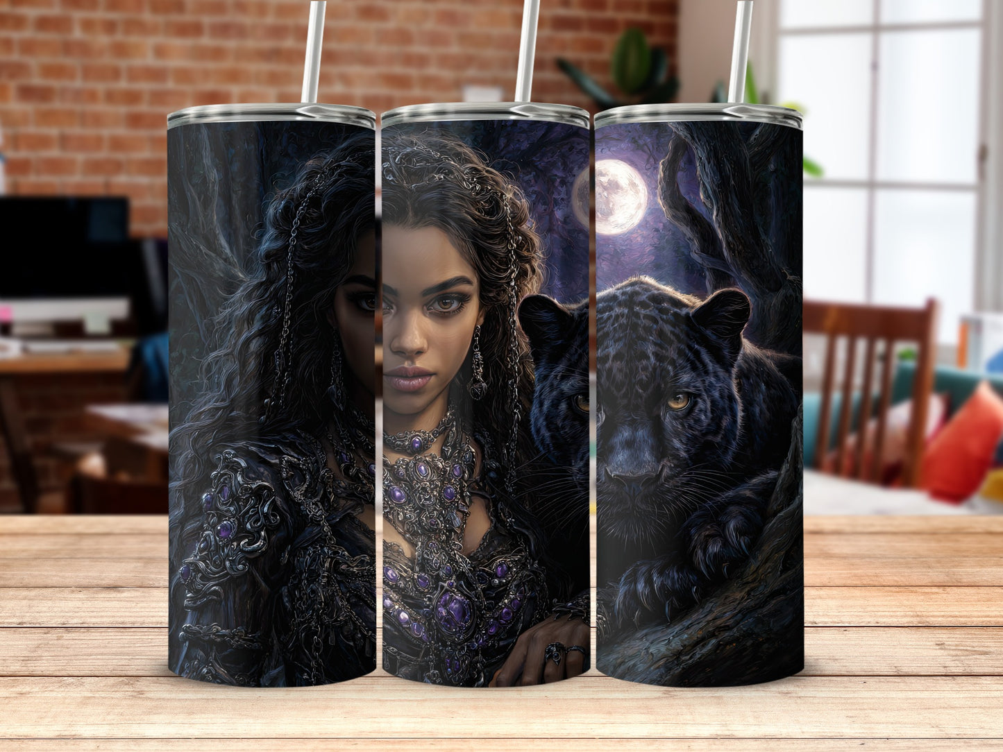Mystical Character with Panther at Night Tumbler