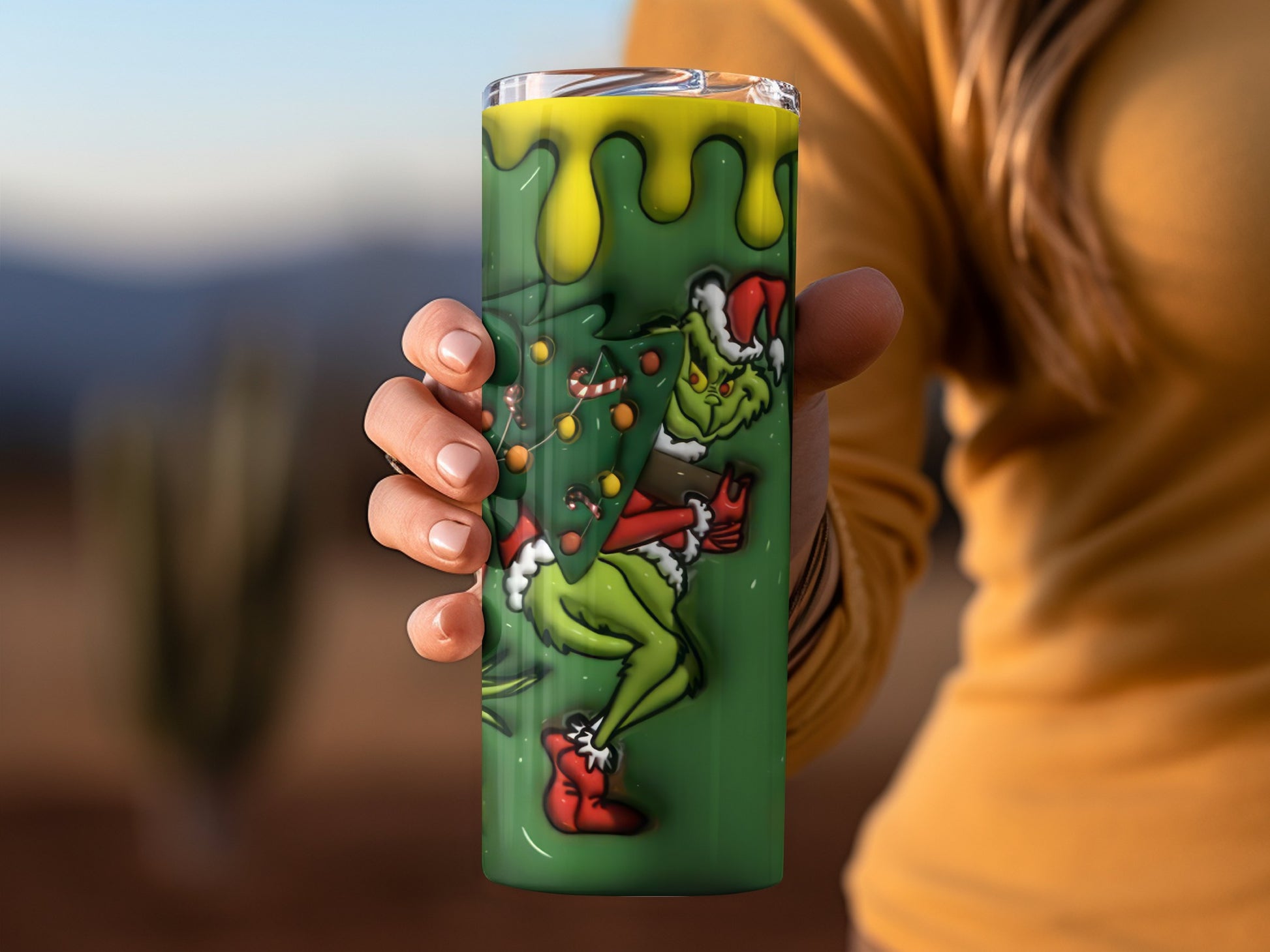 Grinch Christmas Tree Design Insulated Tumbler Cup