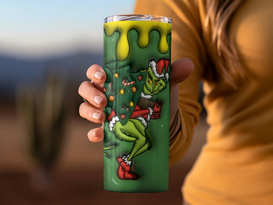 Grinch Christmas Tree Design Insulated Tumbler Cup