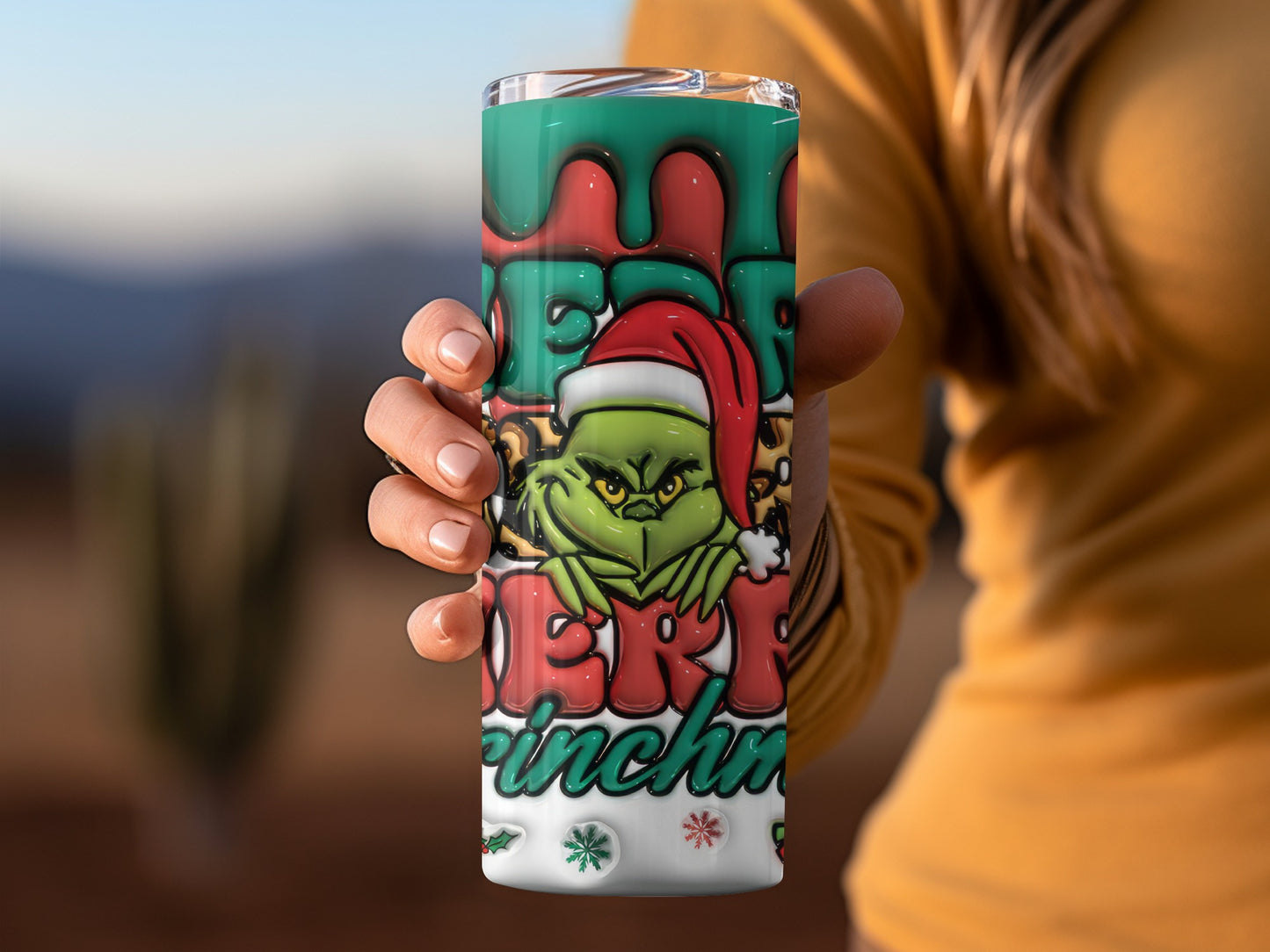 Grumpy Green Character Christmas Design Travel Tumbler