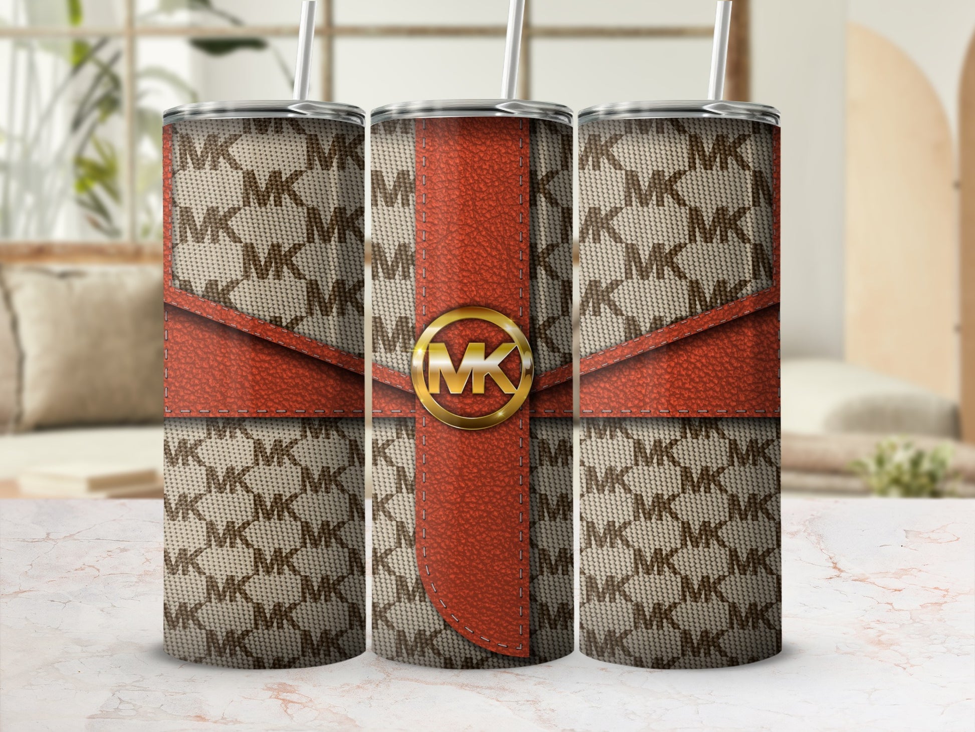 Stylish Monogram Pattern Insulated Tumbler Cup