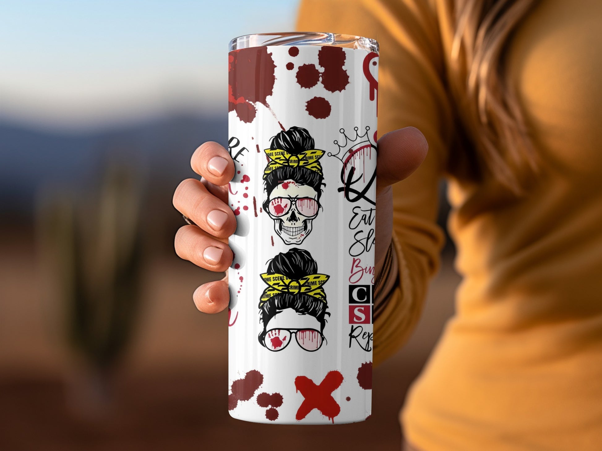 Skull Design Tumbler with Yellow Crime Scene Tape