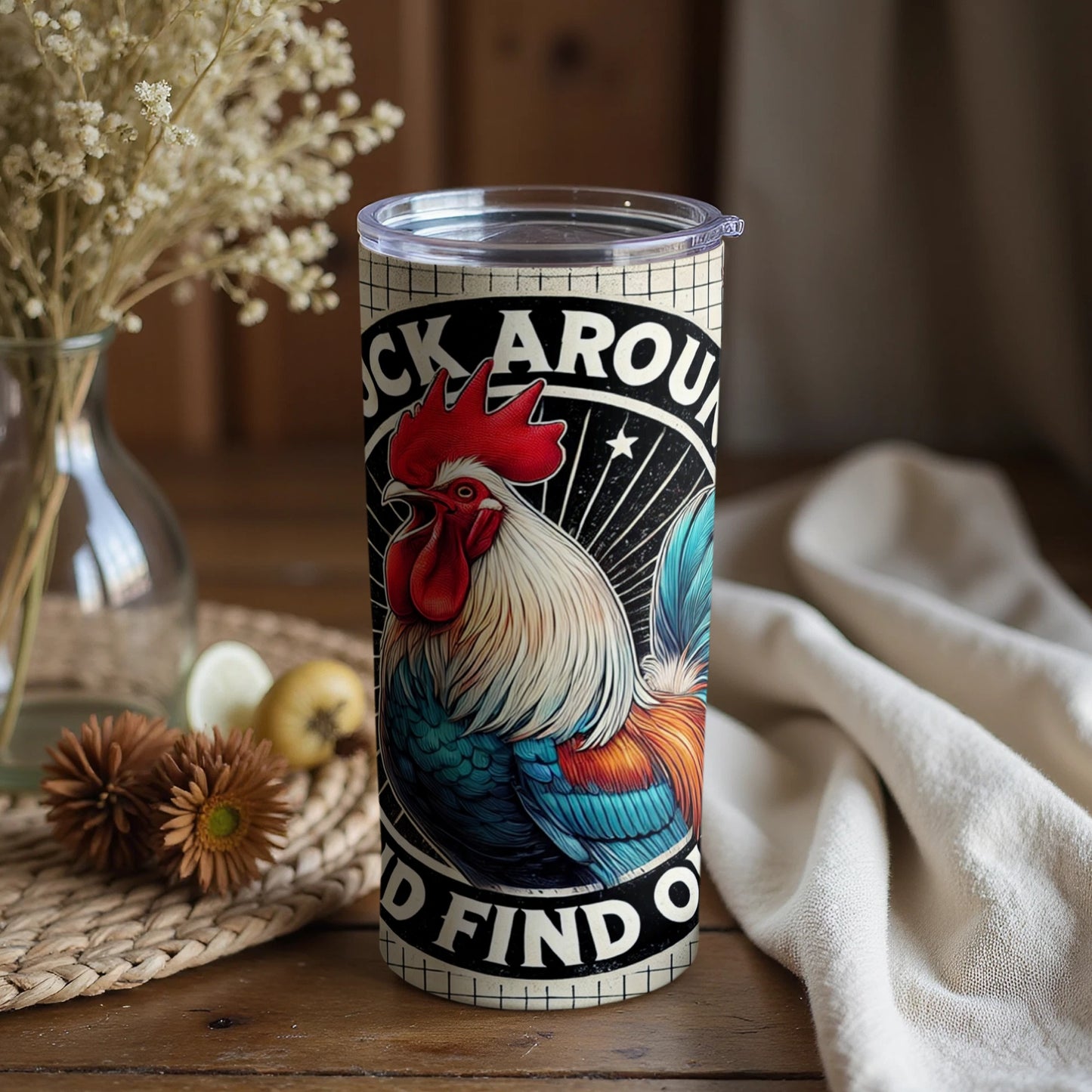 Find Out Rooster Tumbler Bold and Vibrant Beverage Holder
