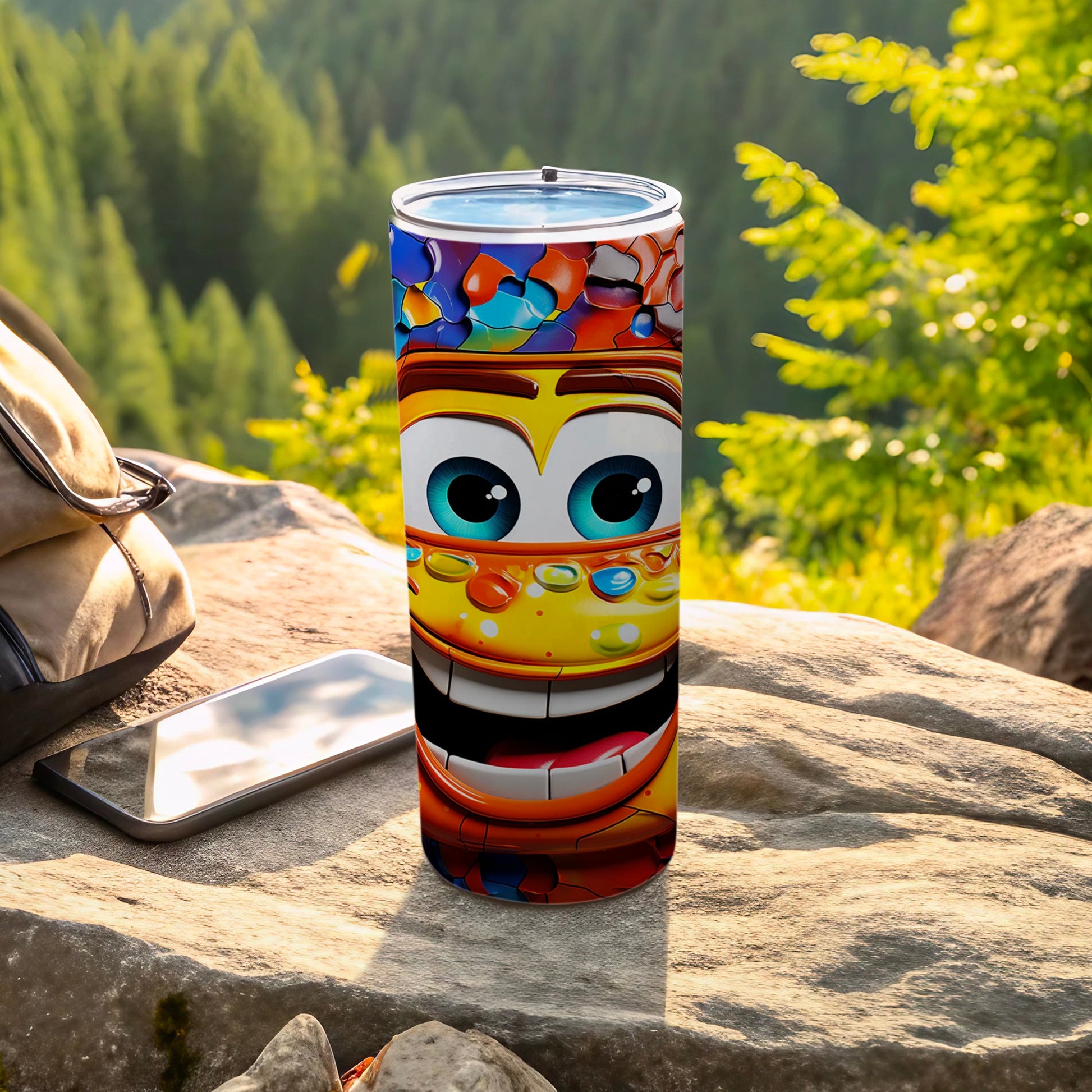 Colorful Smiling Cartoon Face Travel Mug