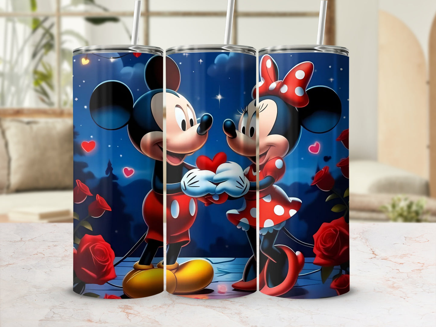 Mickey and Minnie Love Theme Travel Tumbler