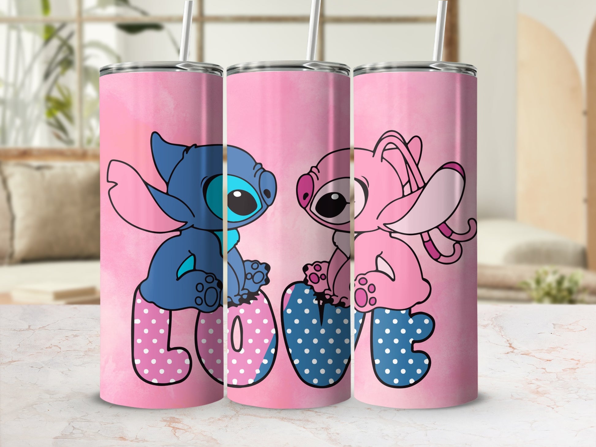Cute Blue and Pink Love Design Custom Tumbler