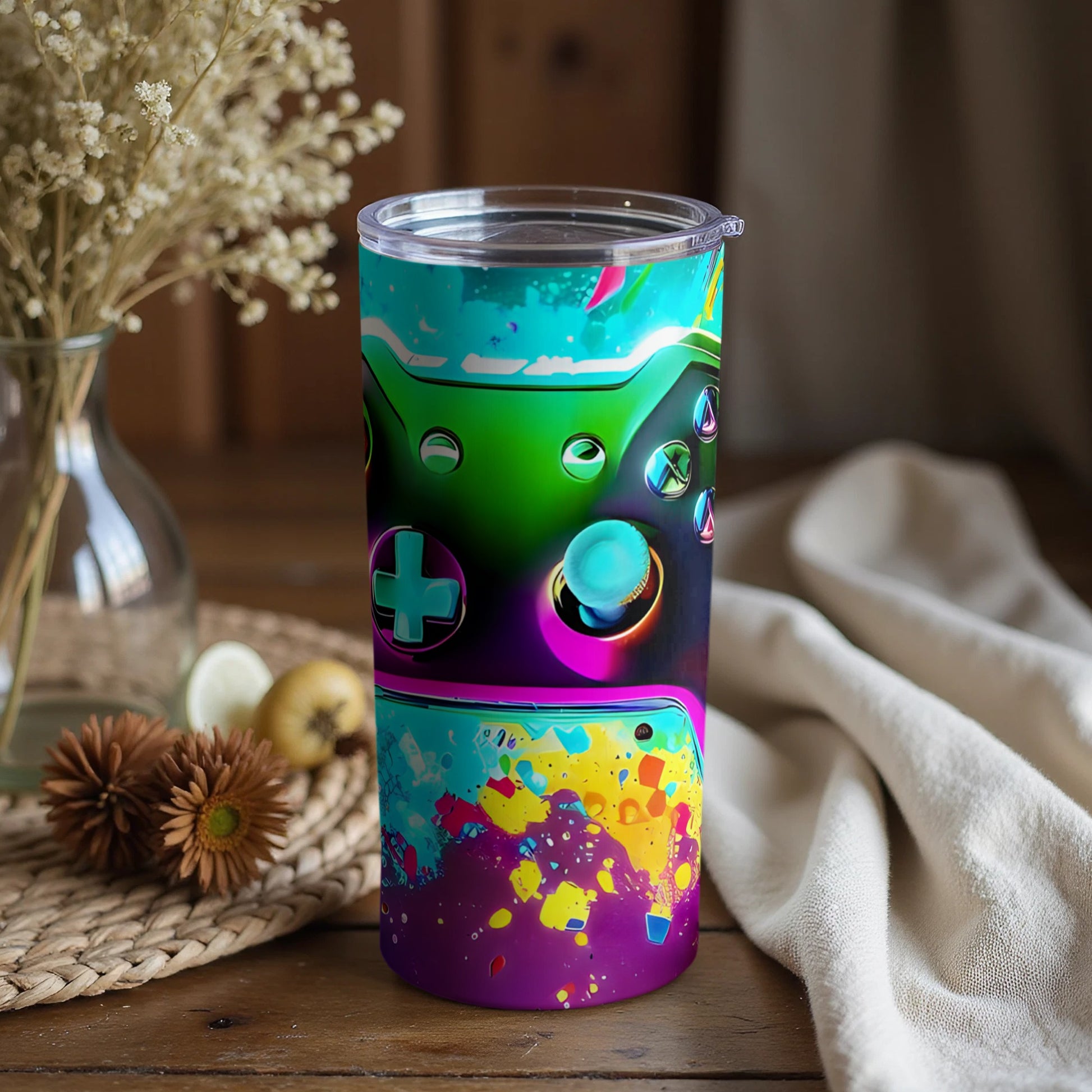 Vibrant Galaxy-Themed Gaming Controller Tumbler Cup