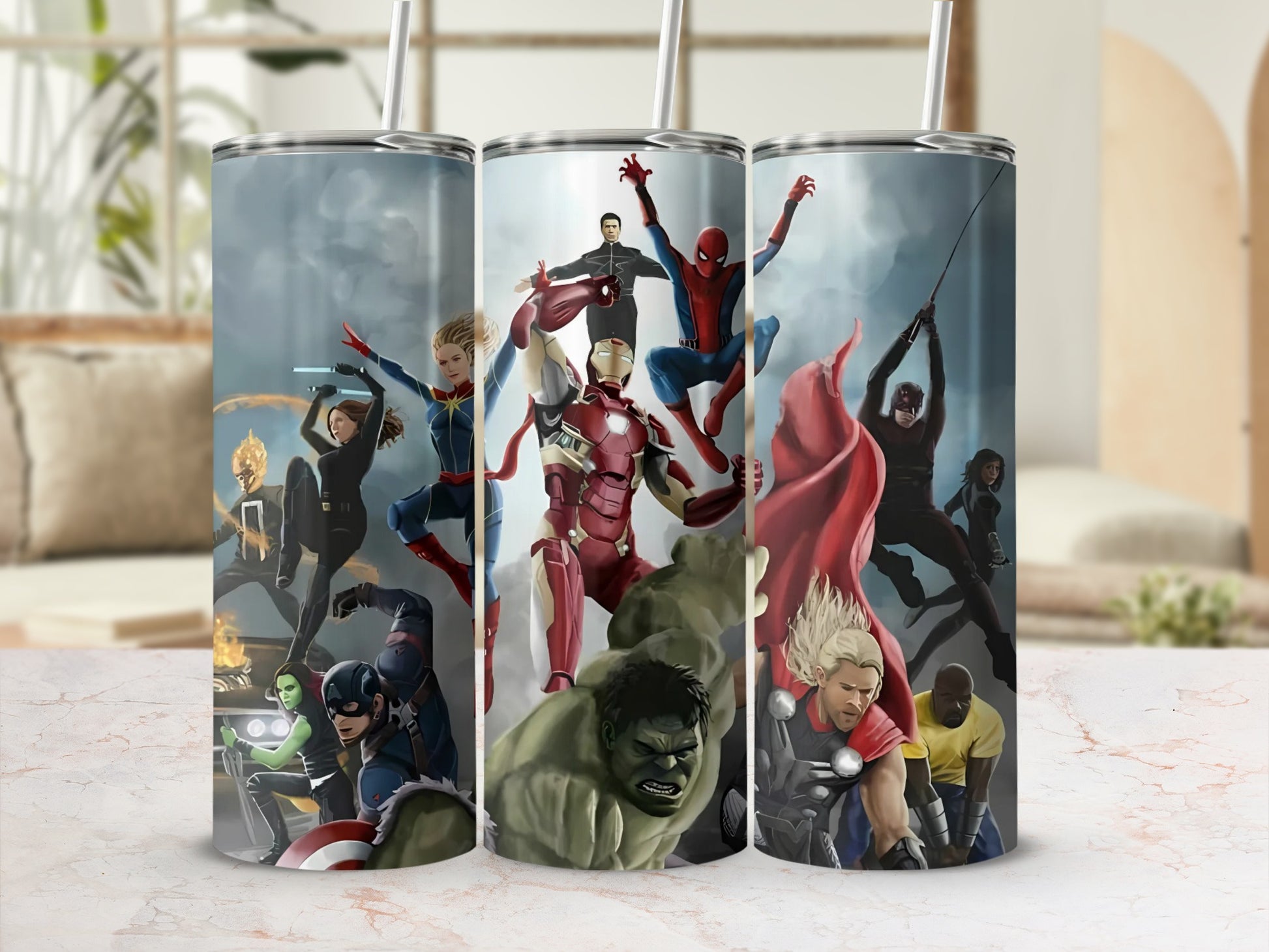Superhero Characters Tumbler with Straw Flask