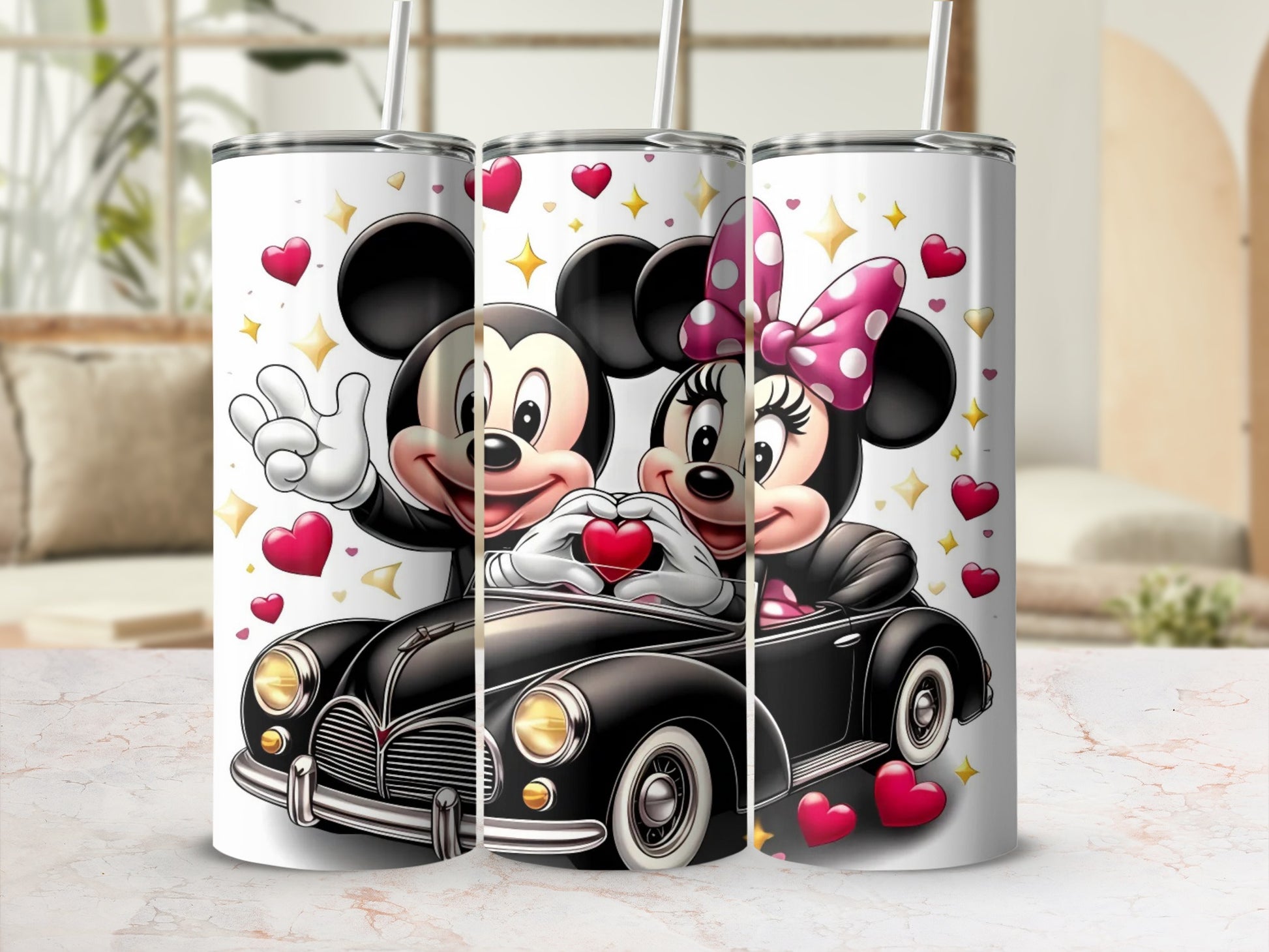 Mickey and Minnie in Car with Hearts Tumbler