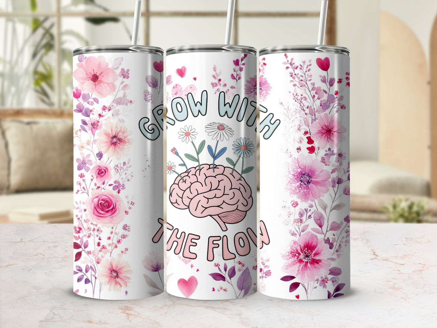 Grow With The Flow Floral Design Tumblers