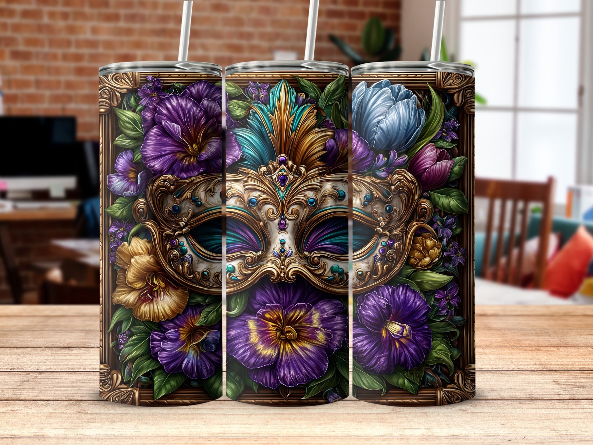 Elegant Masquerade Floral Pattern Tumbler