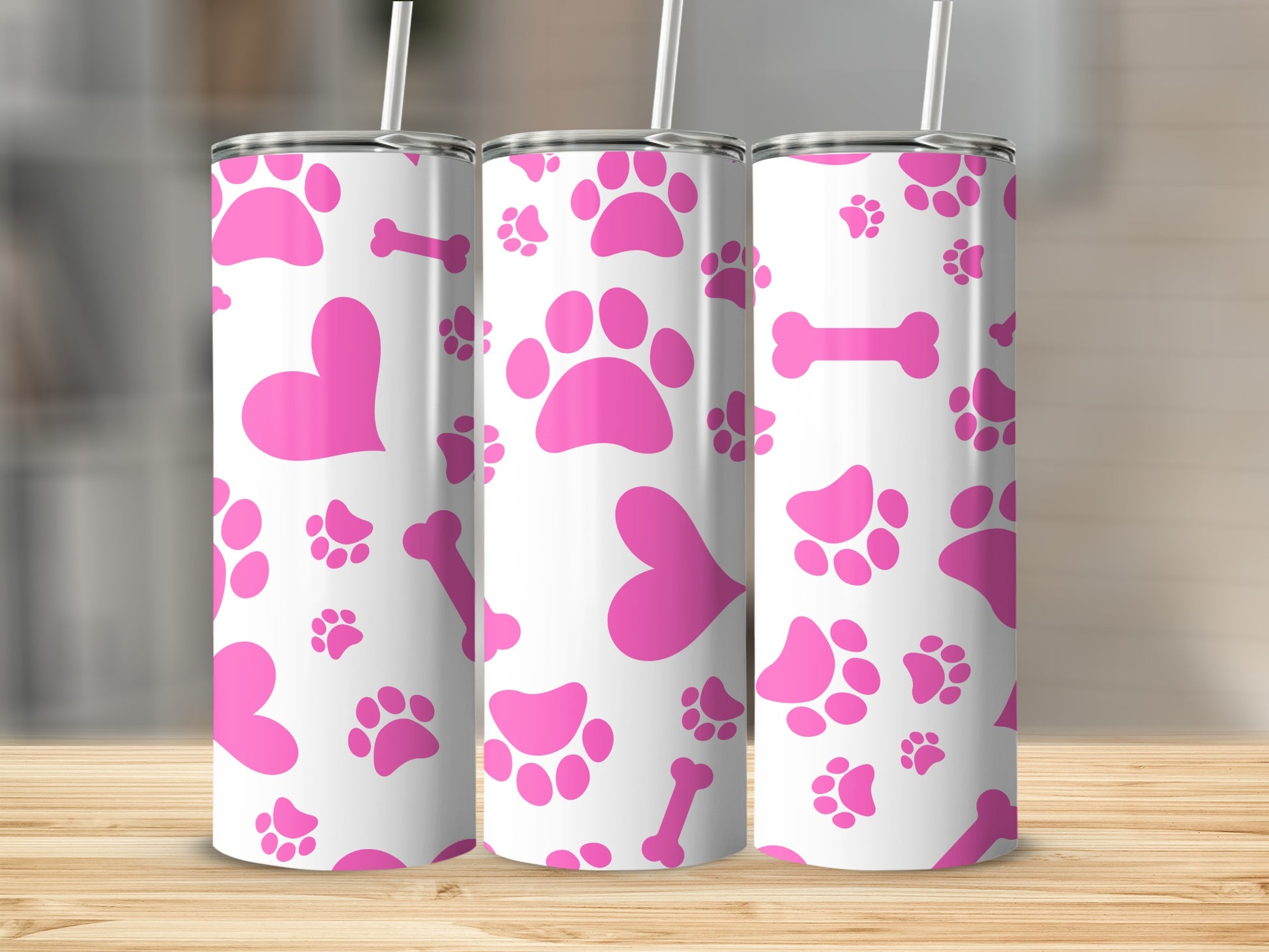 Pink Paws and Hearts Pattern Tumbler for Pet Lovers