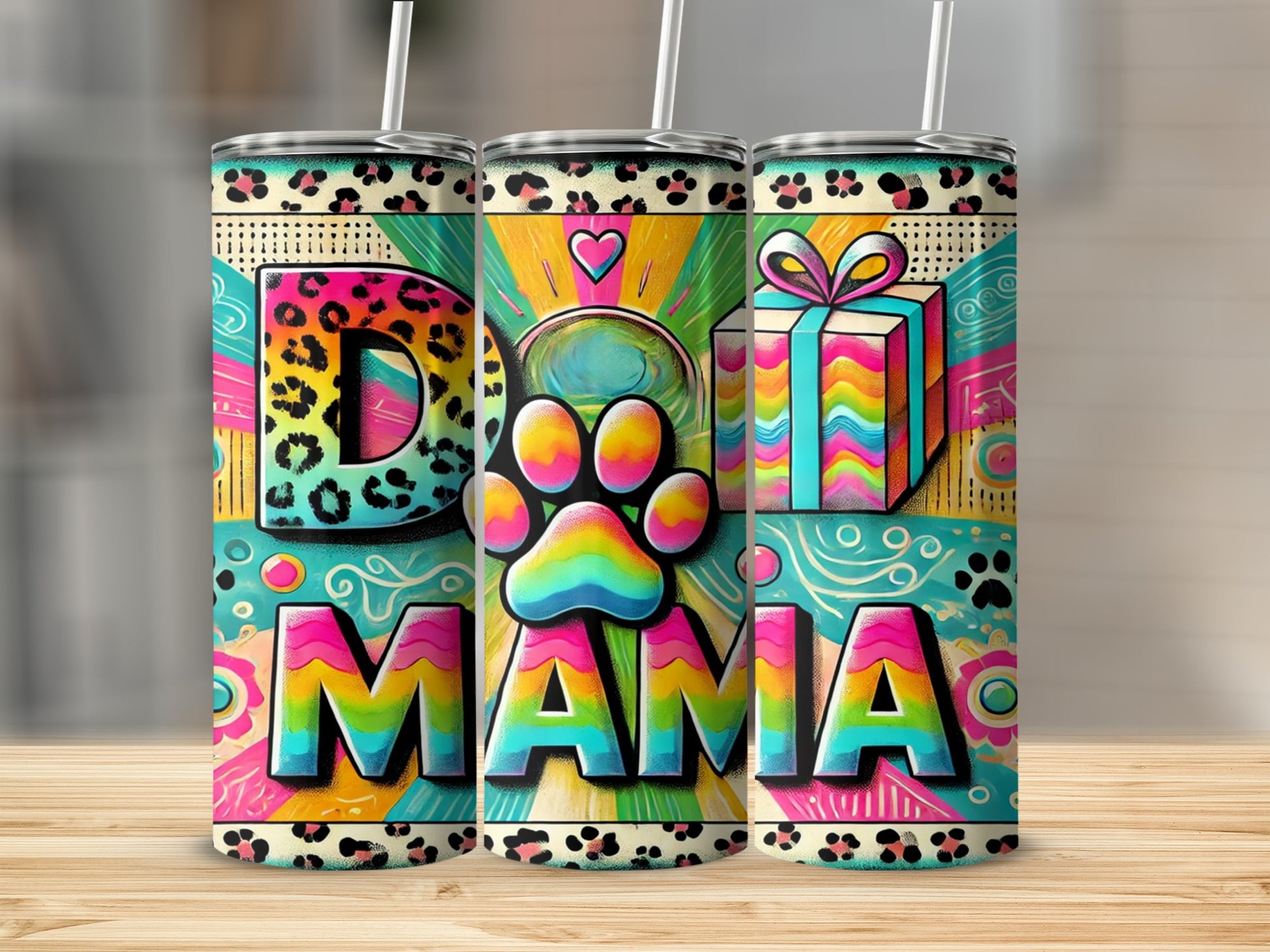 Colorful Dog Mama Paw Print Gift Tumbler for Pet Lovers