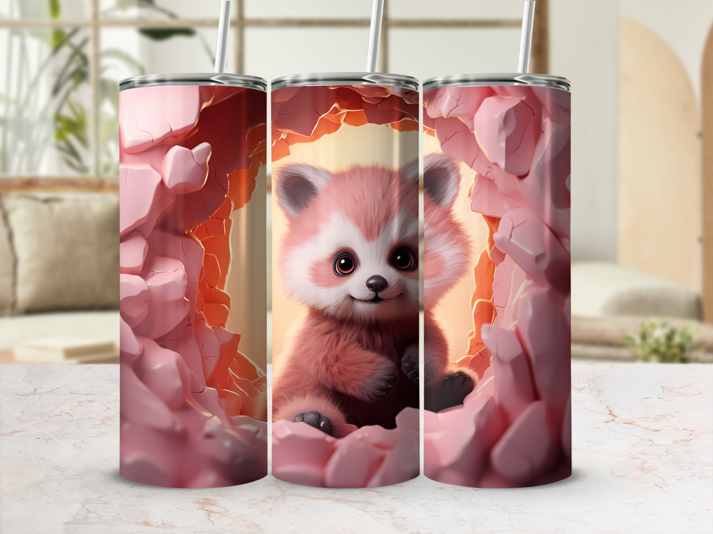 Adorable Red Panda Design Tumbler with Straw