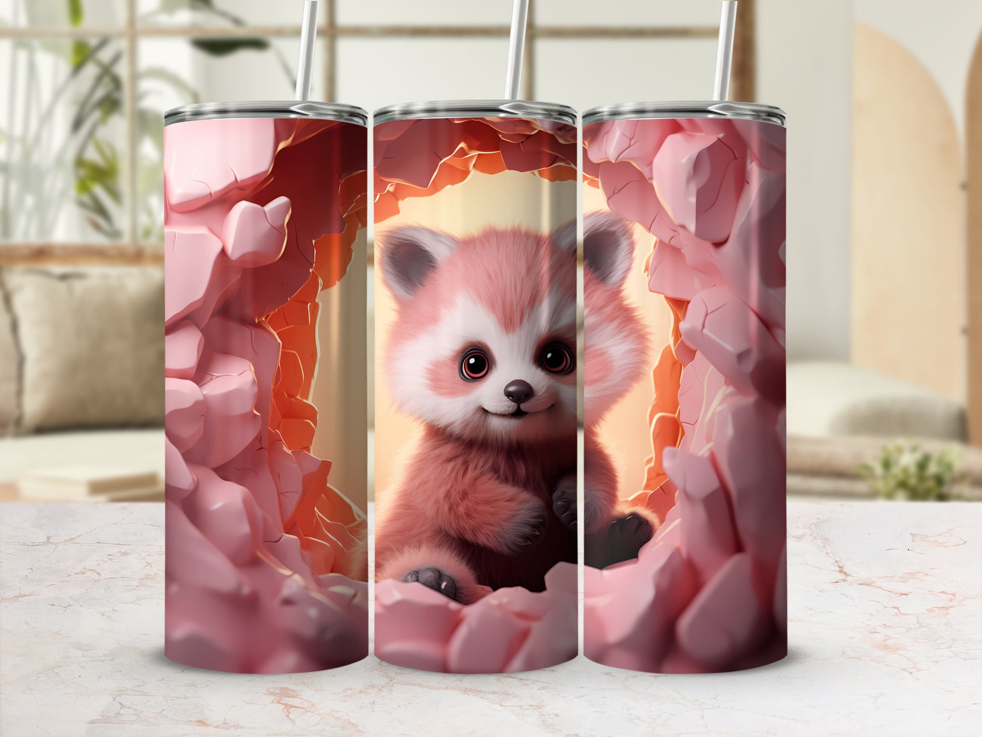 Adorable Red Panda Design Tumbler with Straw