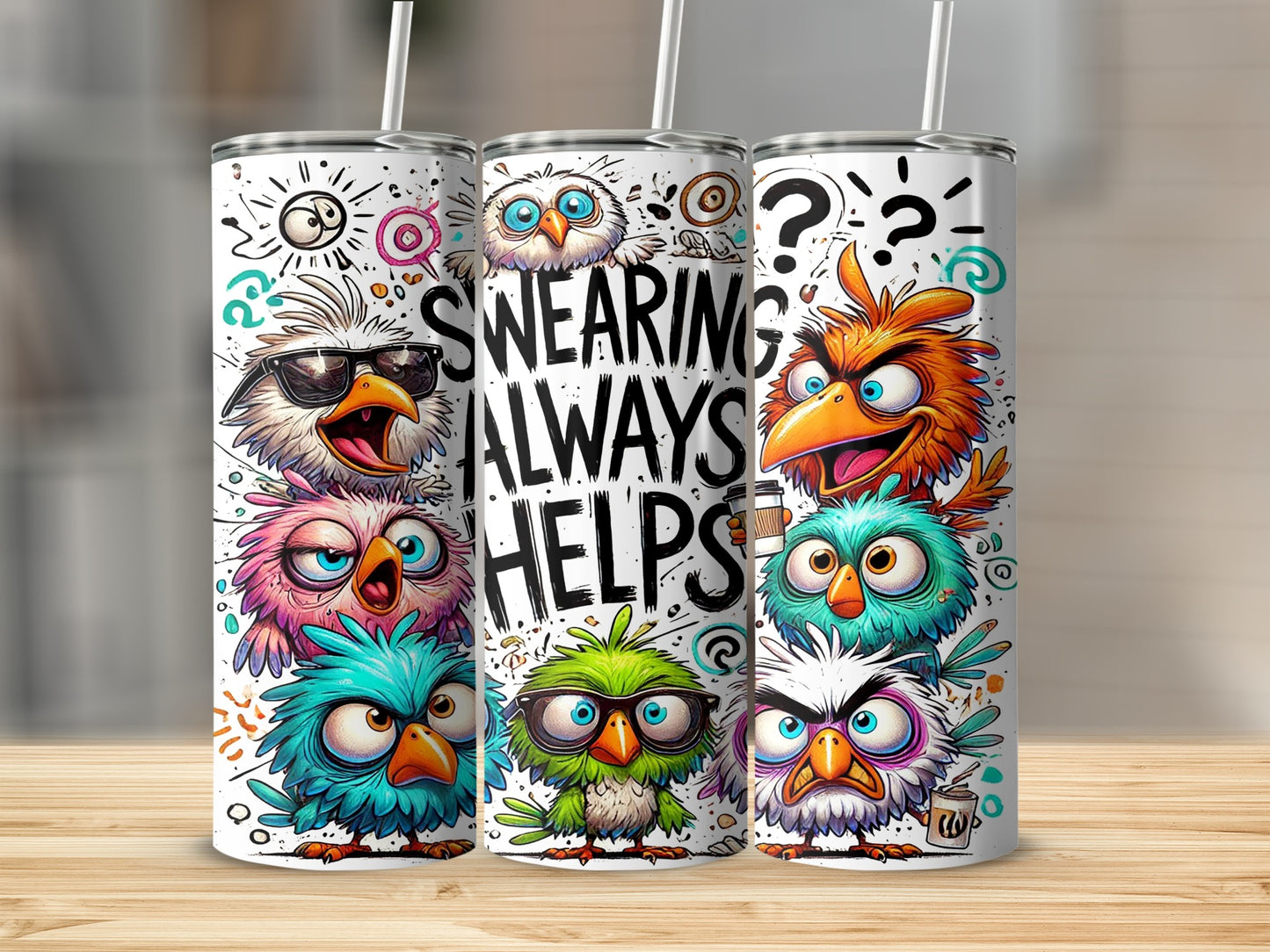 Colorful Funny Birds Swearing Always Helps tumbler