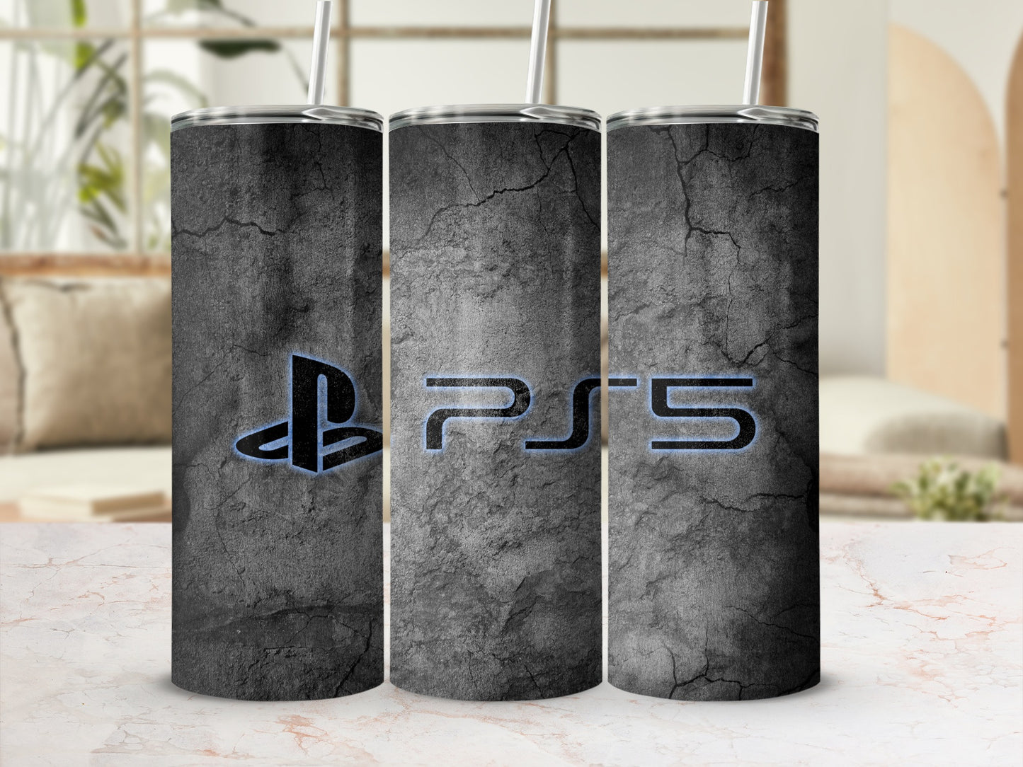 PS5 PlayStation 5 Cracked Textured Blue Logo Tumbler product type