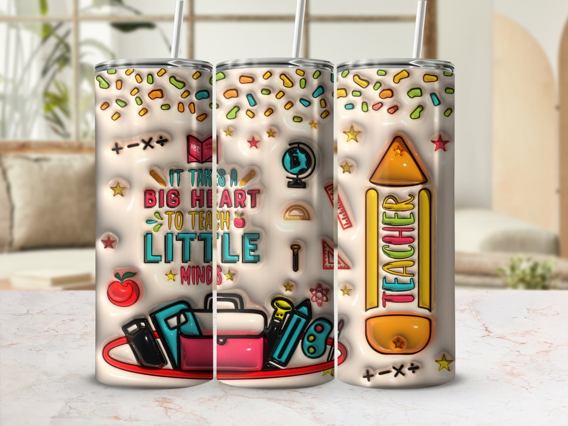 Teacher Embossed Sprinkles Heart Minds Tumbler product type