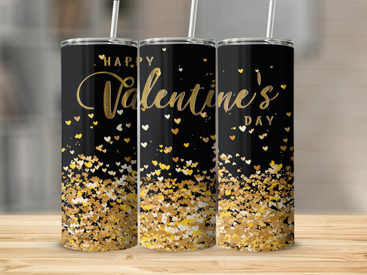 Sparkling Gold Hearts Happy Valentine's Day Tumbler