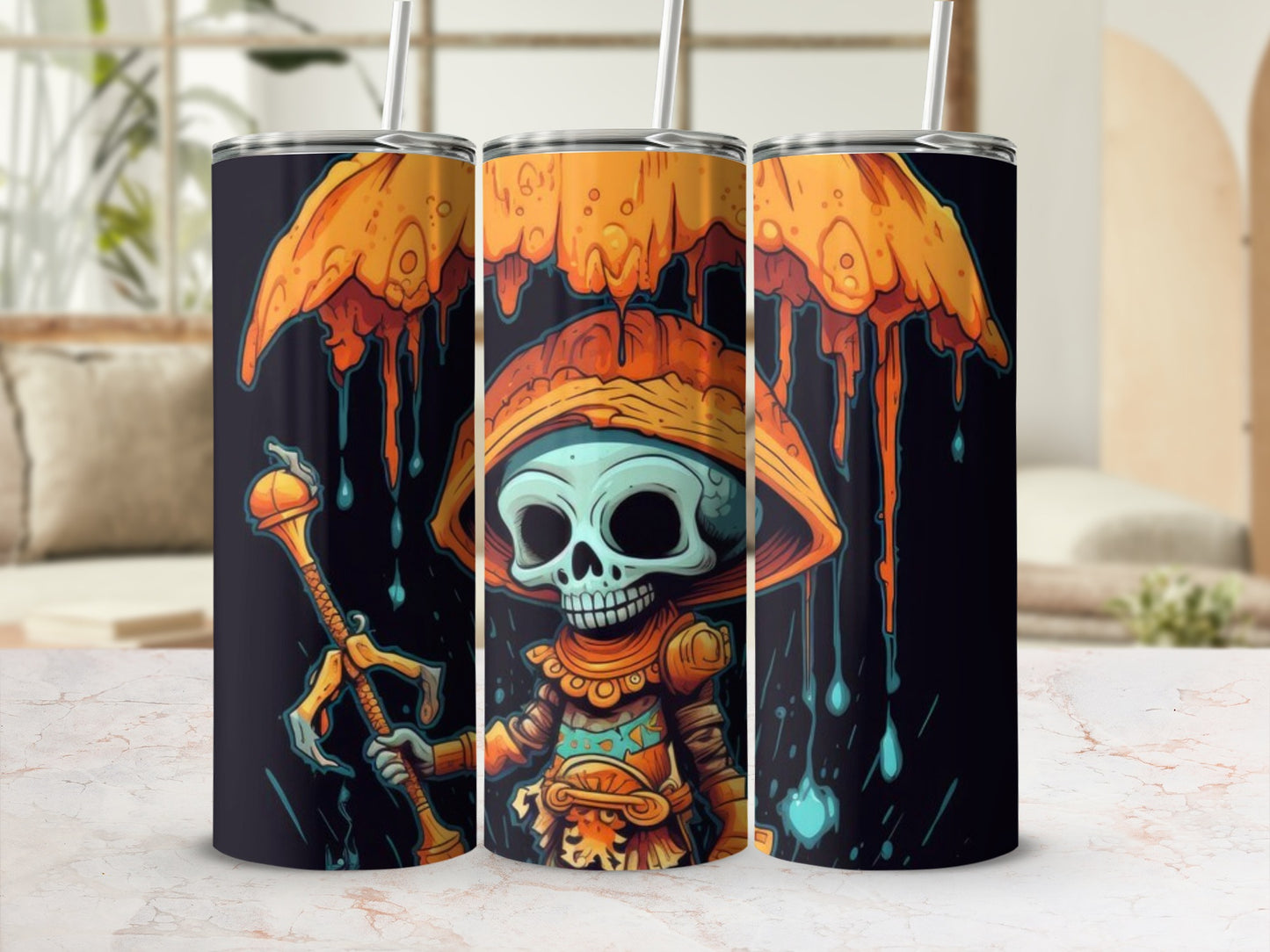 Skull Warrior with Dripping Paint Art Tumbler