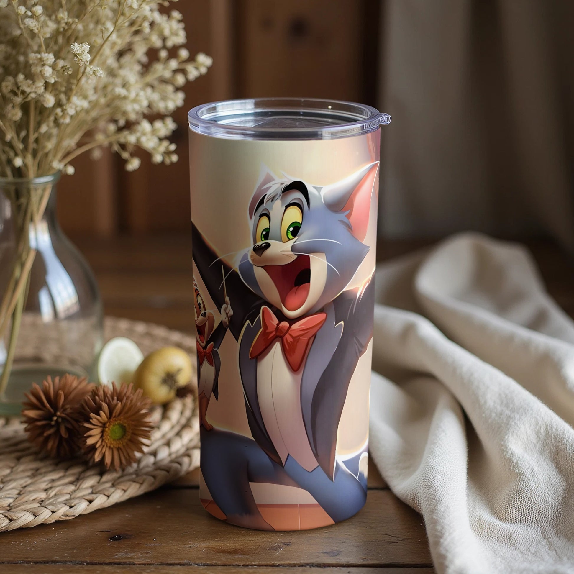 Cheerful Animated Cat Design Insulated Drinkware