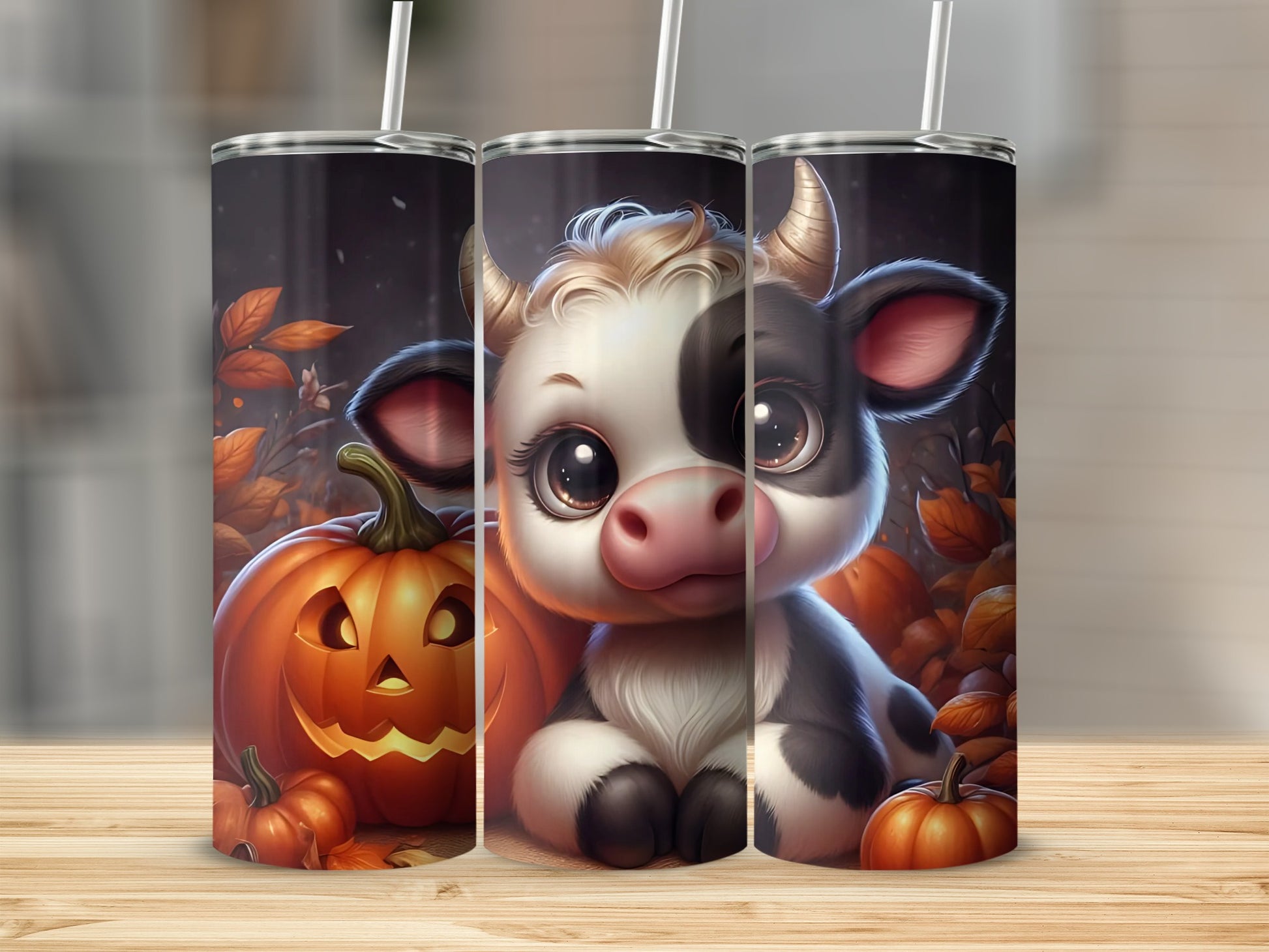 Cute Cow and Pumpkin Halloween Tumbler Flask Cup
