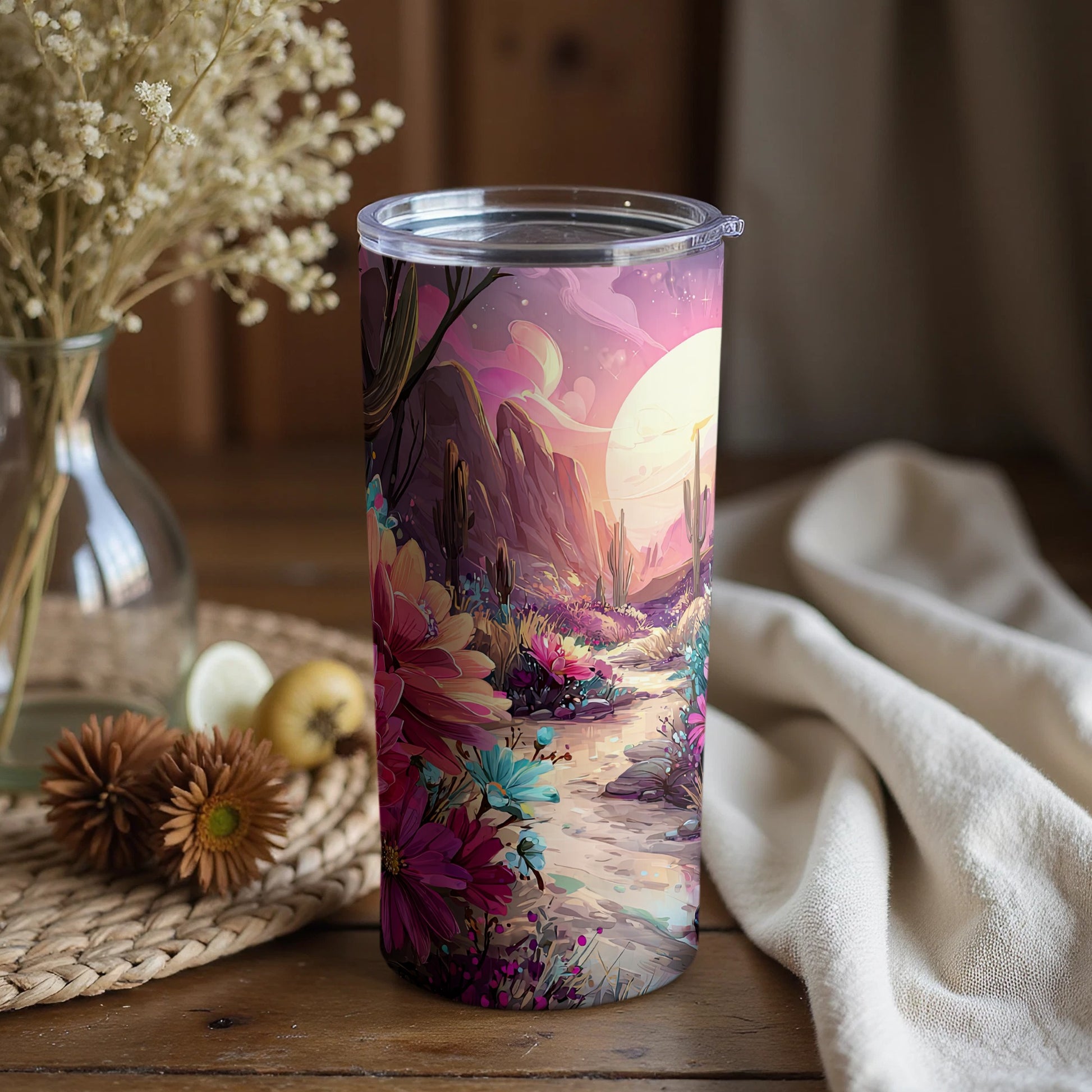 Vibrant Desert Pathway Art on Drinkware Tumbler