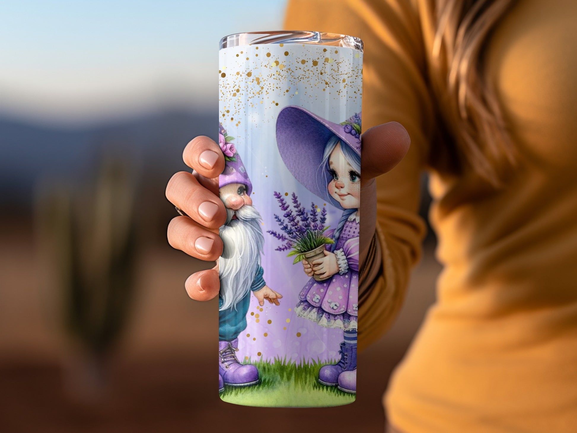 Cute Gnome and Girl with Lavender Tumbler Product