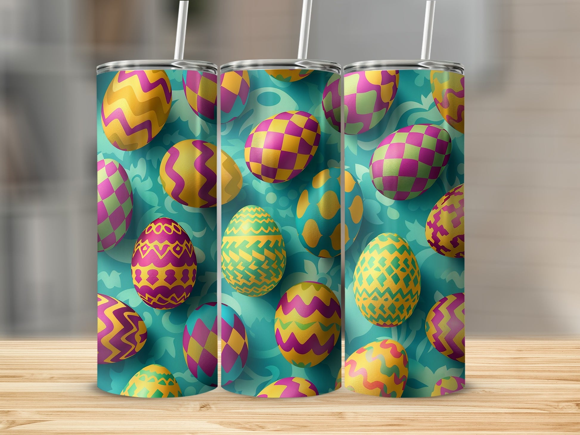 Colorful Easter Egg Design Pattern on Tumbler Cups