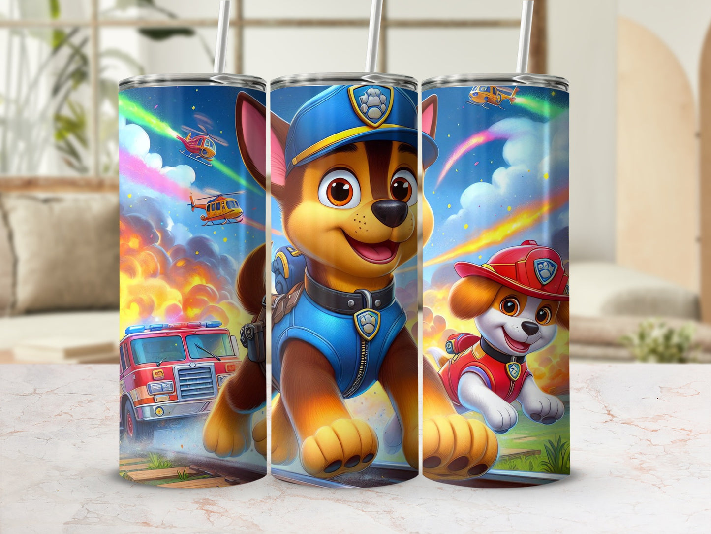 Colorful Pup Rescue Themed Insulated Tumbler Set