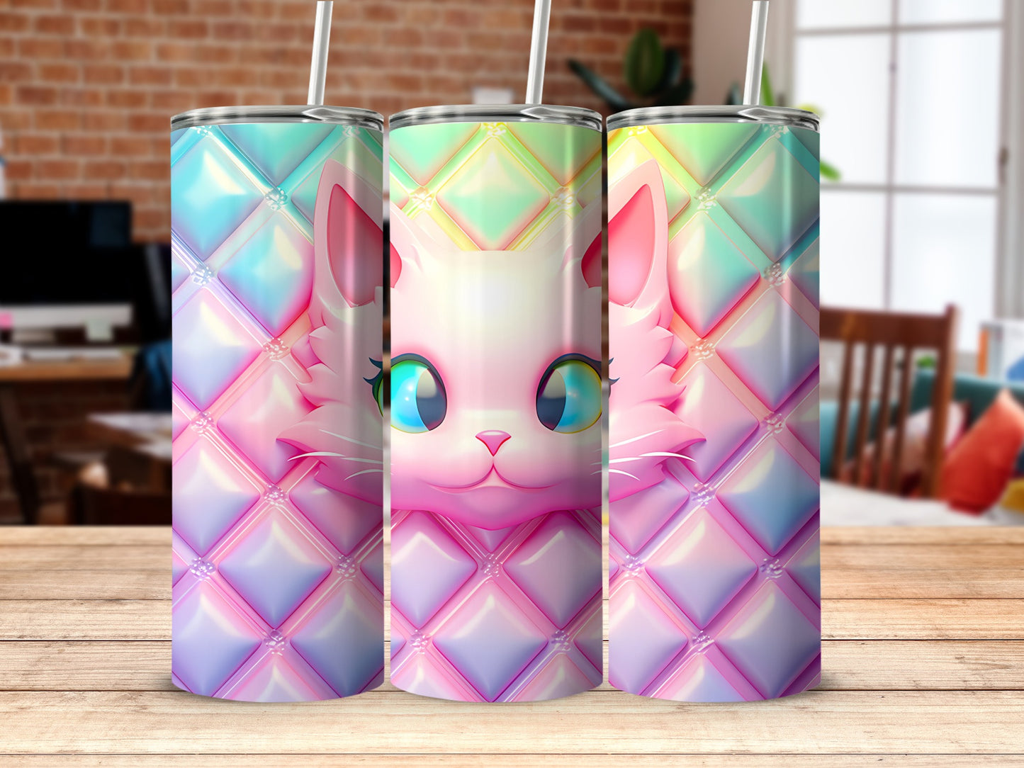 Iridescent Cat Quilted Pattern Pastel Colors Tumbler product type