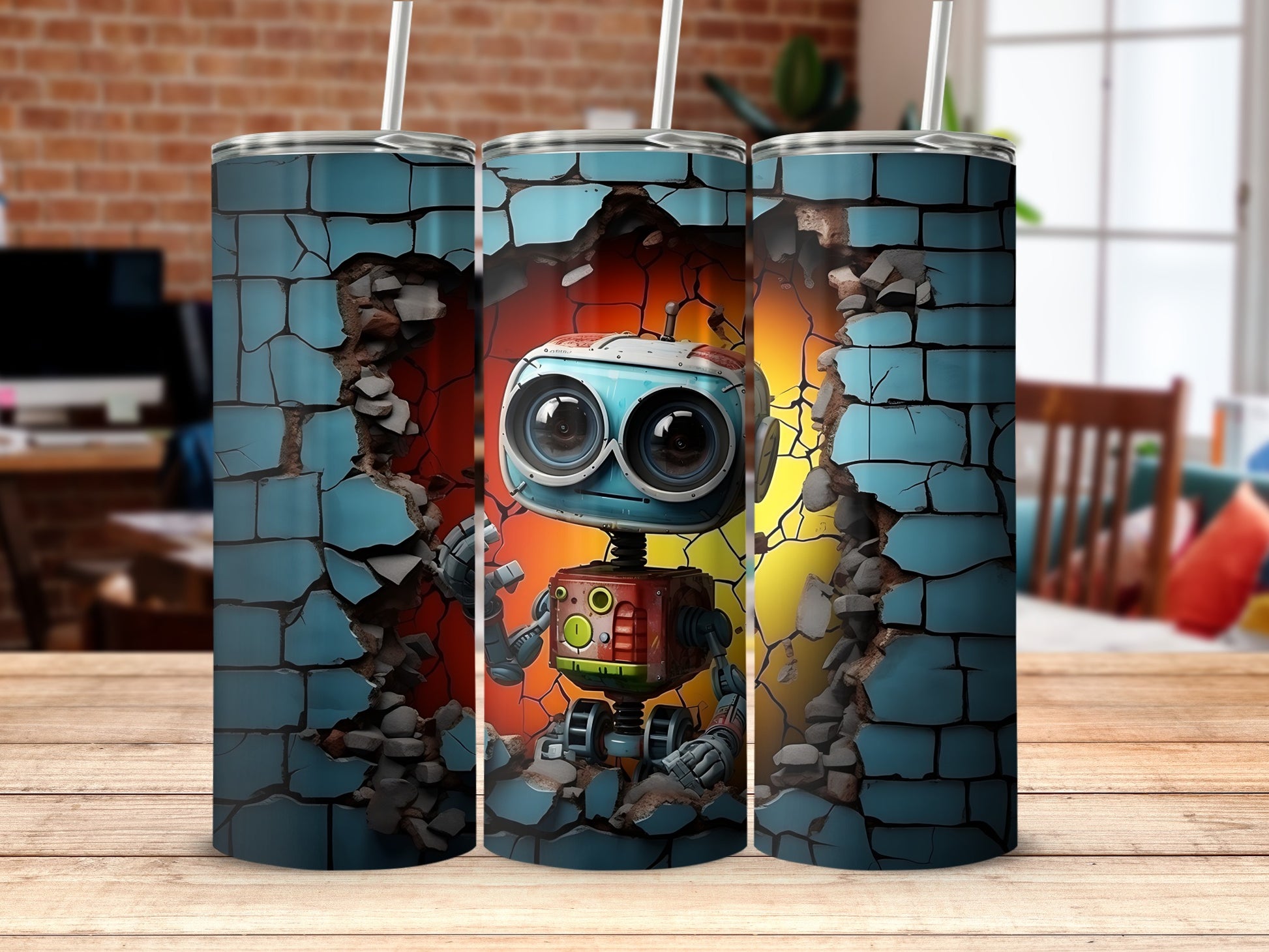 Cute Robot Design Breaking Through Wall Tumbler