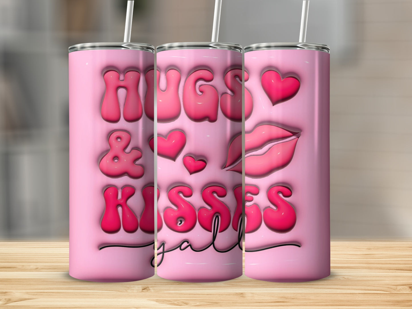 Hugs and Kisses Y'all Pink Themed Tumbler Cup Product