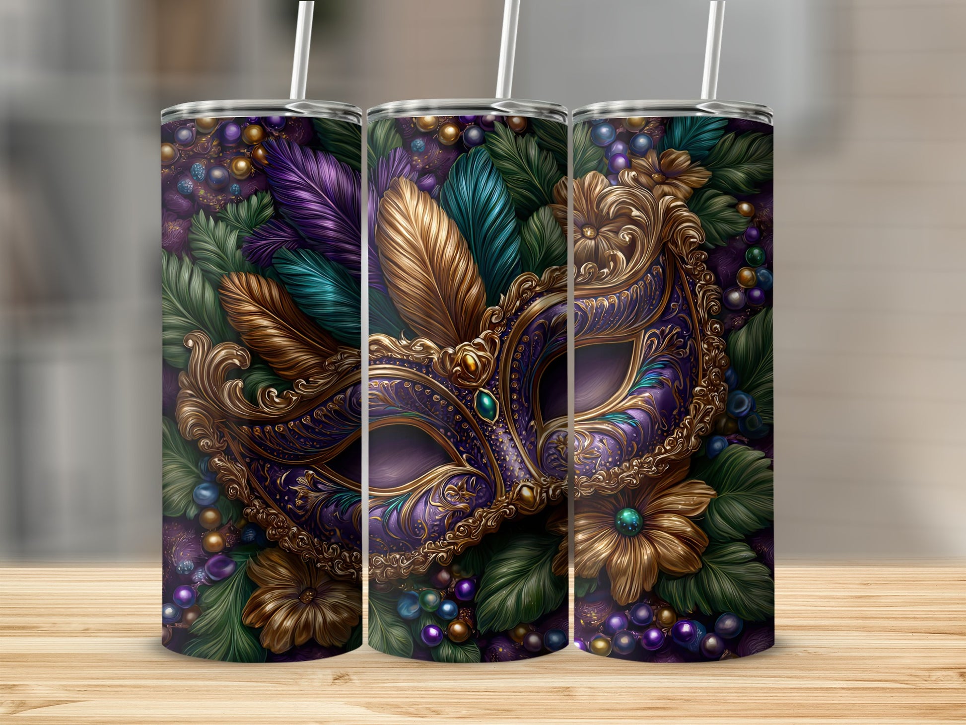Intricately Designed Mask Themed Tumbler