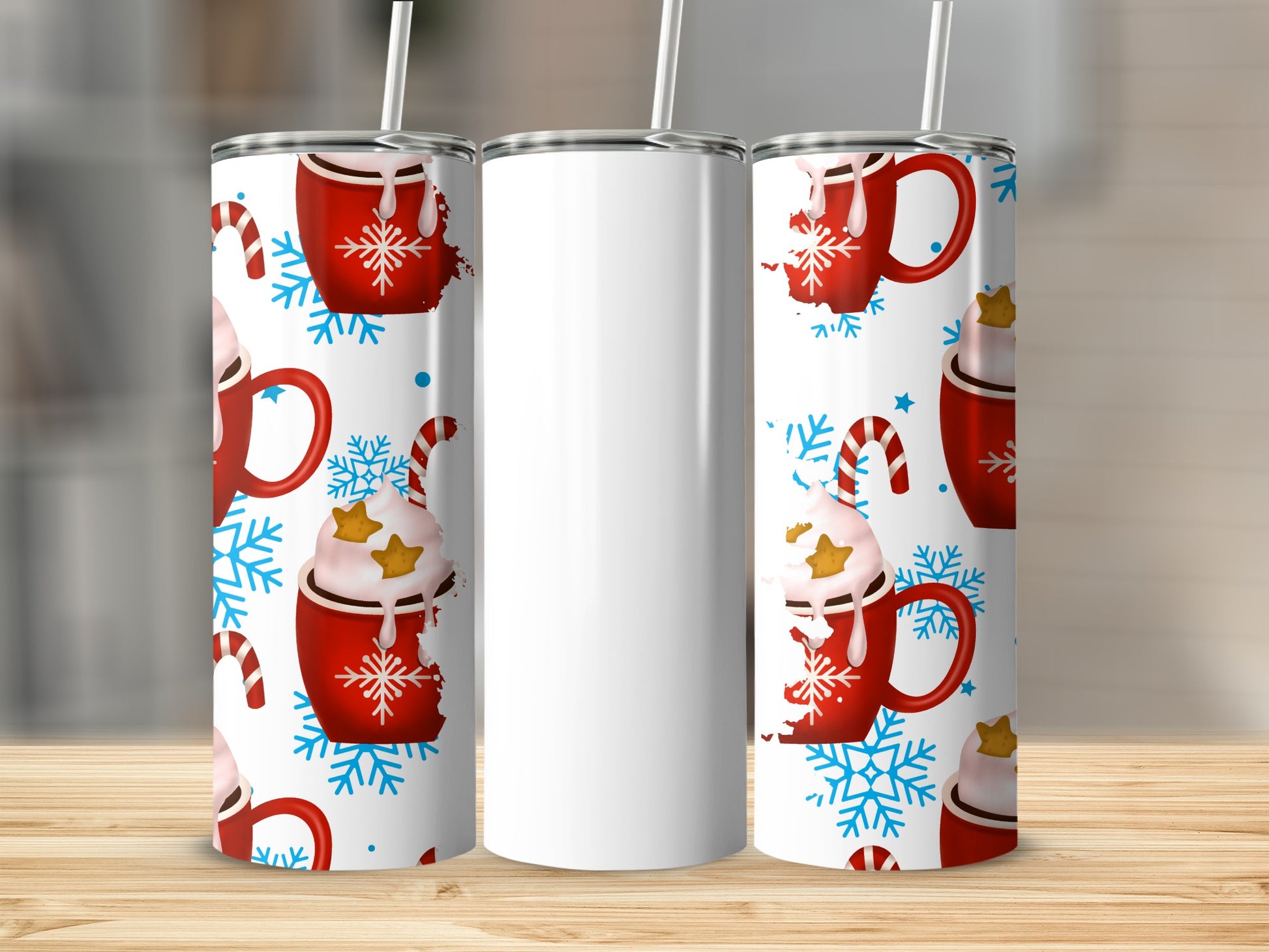Festive Hot Cocoa with Candy Cane and Snowflake Tumbler