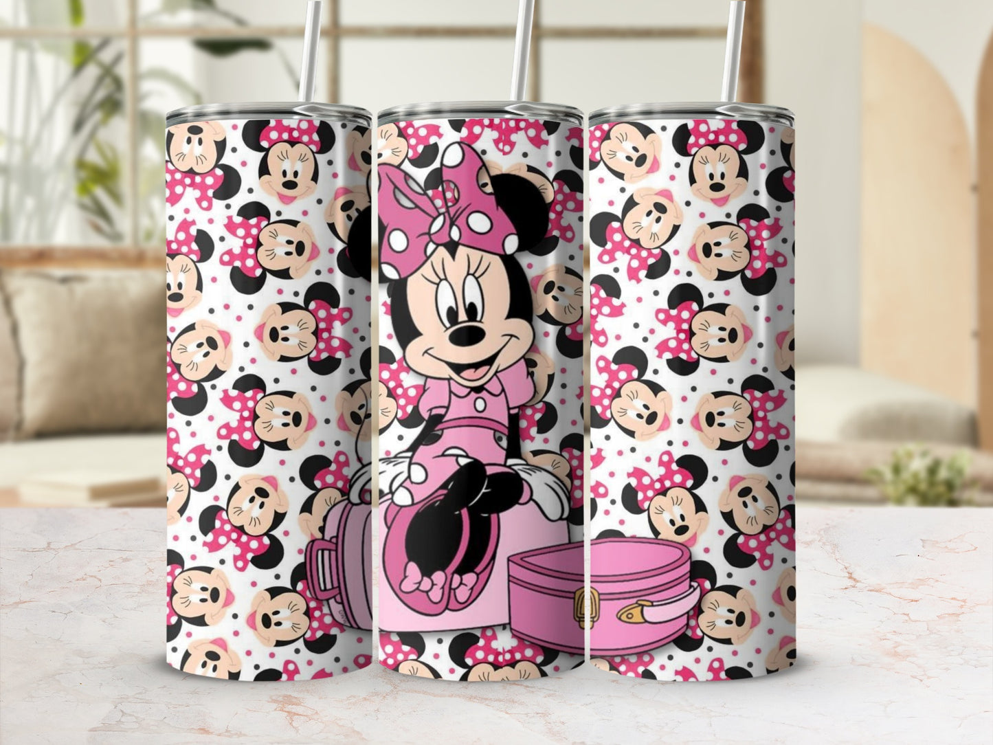 Minnie Mouse Pink Dotted Design Custom Tumbler