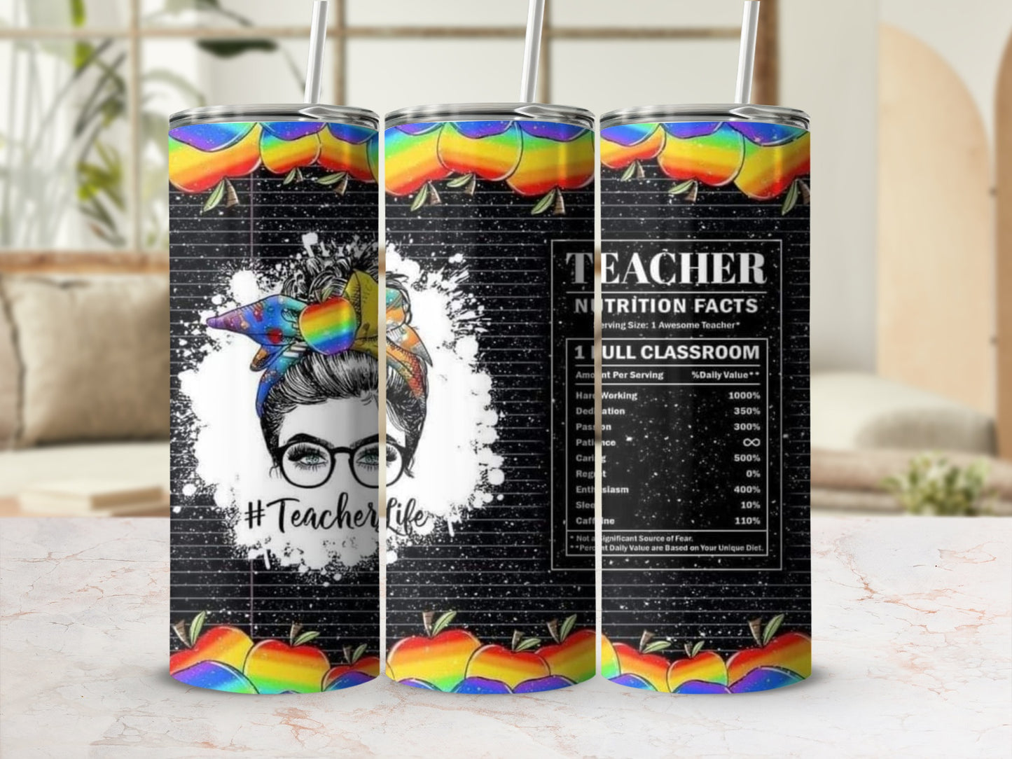 Teacher Nutrition Facts Rainbow Apples Tumblers