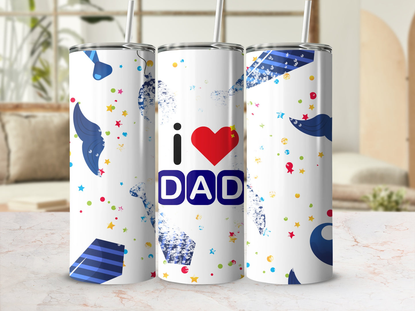I Love Dad Tumbler with Confetti and Tie Design